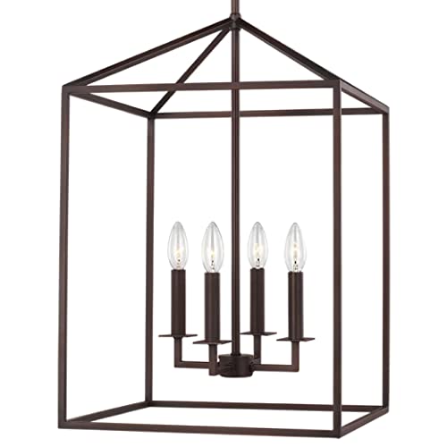 Generation Lighting 4-Light Perryton Pendant Light Fixture in Bronze (Model 5215004-710) - Modern Ceiling Light for Home Decor with 60W Torpedo Bulbs - Perfect for Foyer, Living Room, Dining Room and Bedroom Lighting