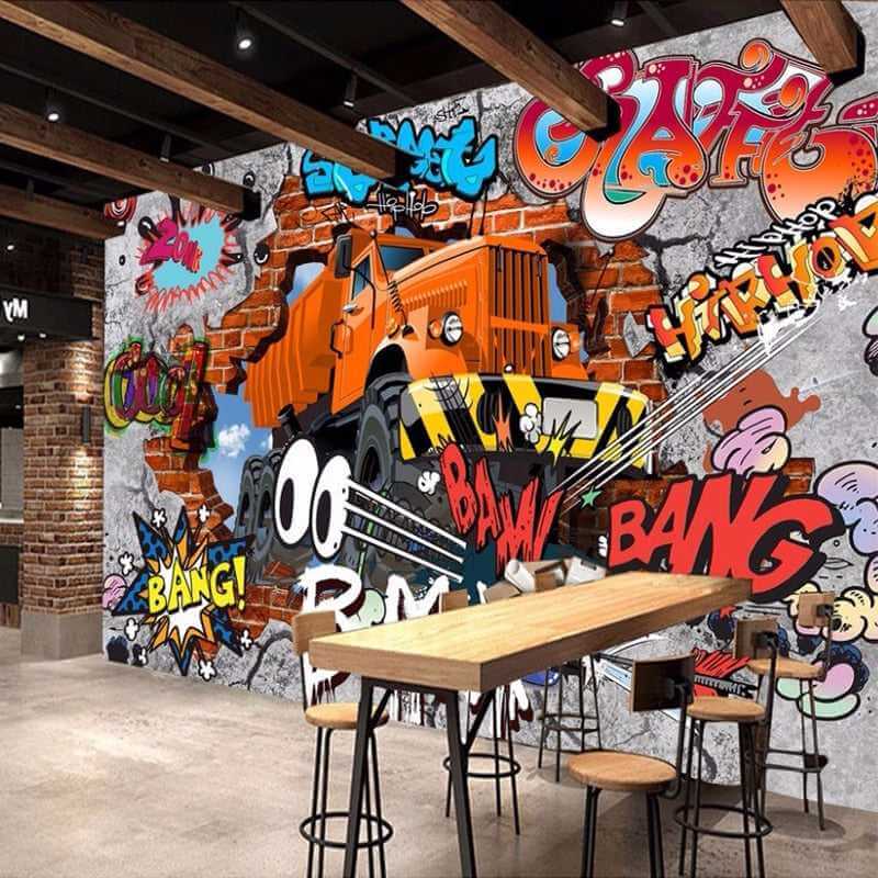 Street Racing Adventure 3D Graffiti Wallpaper - High Quality Peel & Stick Wall Decal for Bedroom, Gaming Room & Man Cave Decor