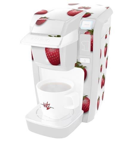 Premium Vinyl Decal Skin Compatible with Keurig K10 & K15 Mini Plus Coffee Makers - Strawberry White Design | Perfect for Home, Office, and Kitchen Decor (Coffee Maker Not Included)