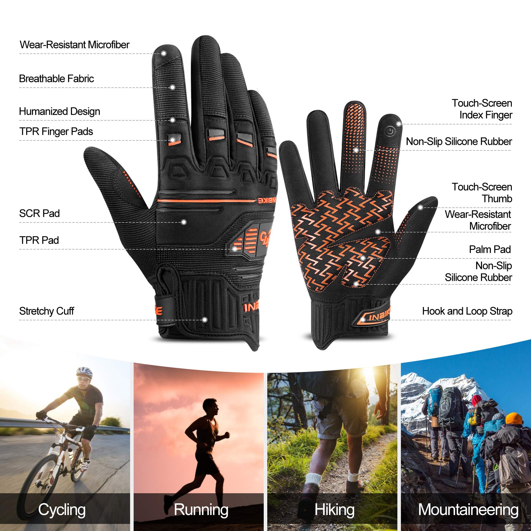 INBIKE MTB Mountain Bike Gloves - 5MM Padded Cycling Gloves for Men & Women, Breathable Anti-Slip Shock Absorbing with Knuckle Protection - Ideal for Dirt Biking, Trail Riding & Outdoor Cycling Adventures