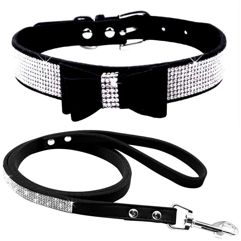 Sparkling Rhinestone Dog Collar & Leash Set - Crystal Diamond Pet Collar for Small & Medium Dogs | Elegant & Dazzling Cat/Dog Accessories for Parties, Weddings & Special Occasions