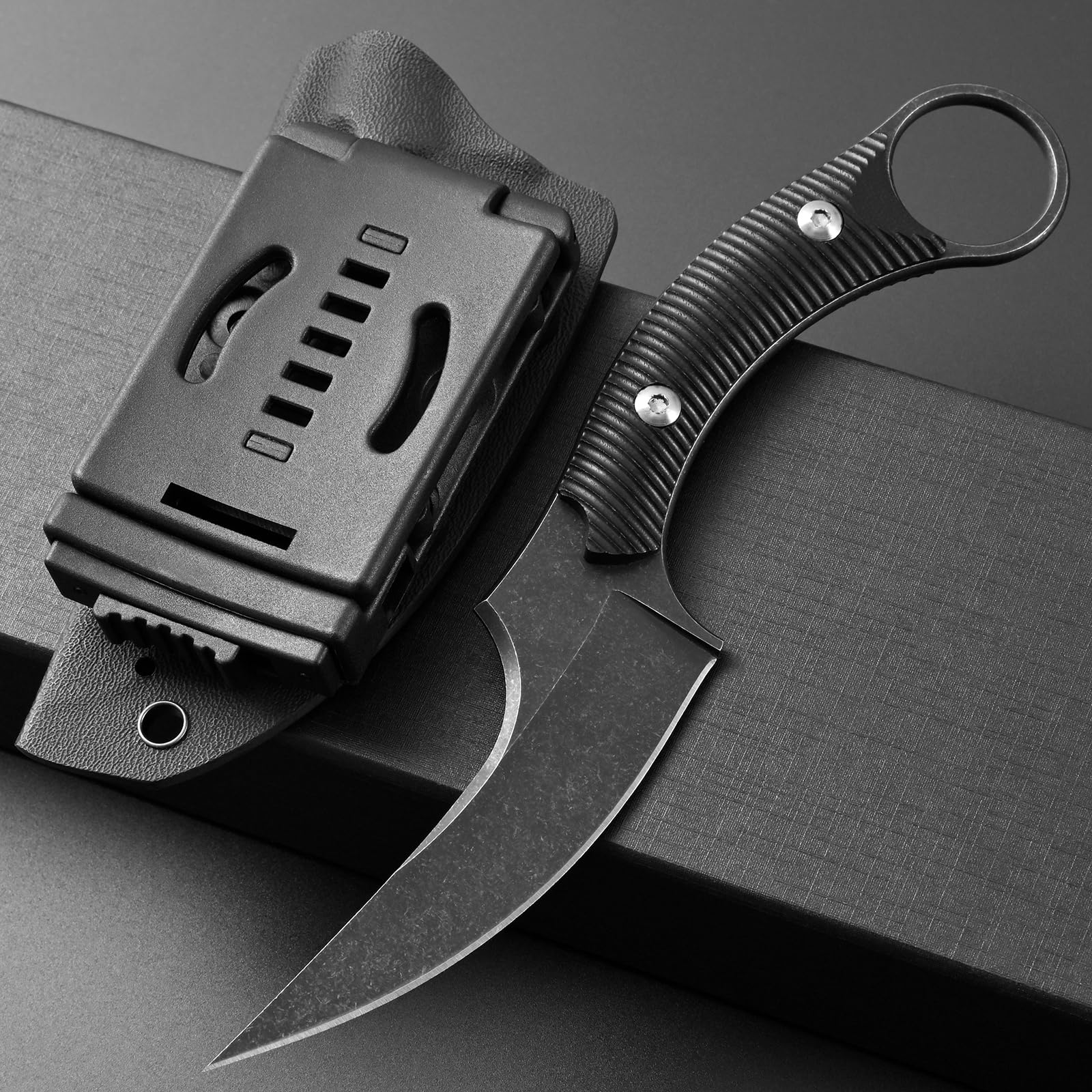 Ccanku C1490 8 Inch Fixed Blade Knife - D2 Steel Claw Knife with G10 Handle & K Sheath - Survival Knife for Outdoor, Bushcraft, Hunting, Camping - Perfect for Tactical Use, Emergency Preparedness, and Everyday Carry (EDC) - Black