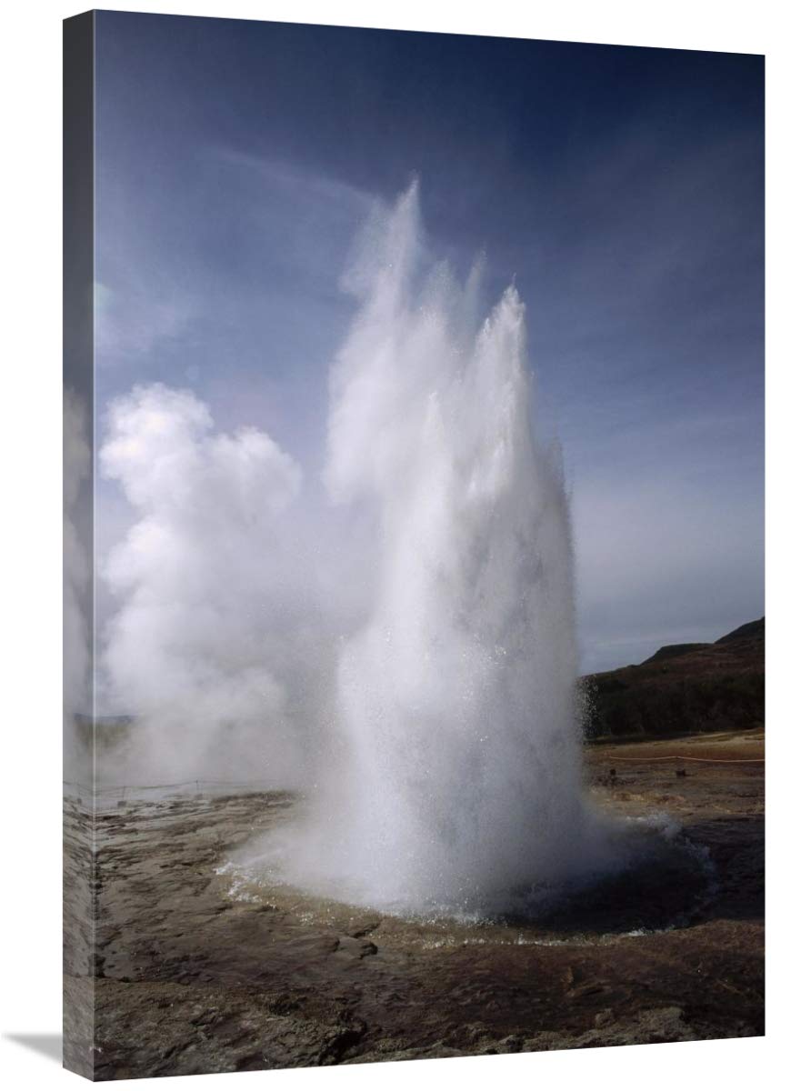 Iceland Geyser Eruption Canvas Art Print - 20x30 Inches - Stunning Volcanic Landscape Wall Decor for Living Room, Bedroom & Office