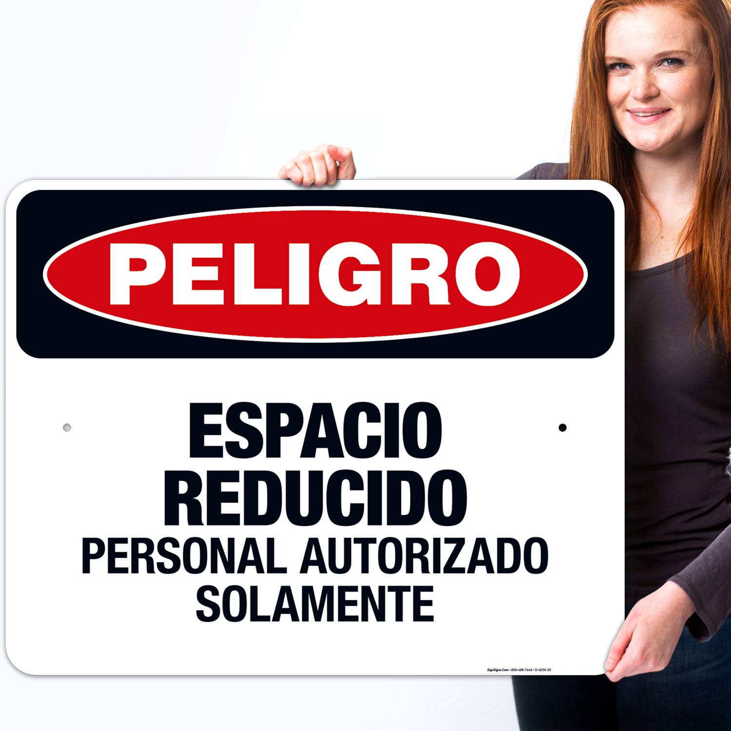 Danger Confined Space Authorized Personnel Only Bilingual Sign (English/Spanish) - OSHA Compliant 24x30 Inches - Rust-Free .063 Aluminum for Indoor & Outdoor Use - Fade-Resistant, Made in USA - Ideal for Construction Sites, Warehouses & Industrial Safety Areas