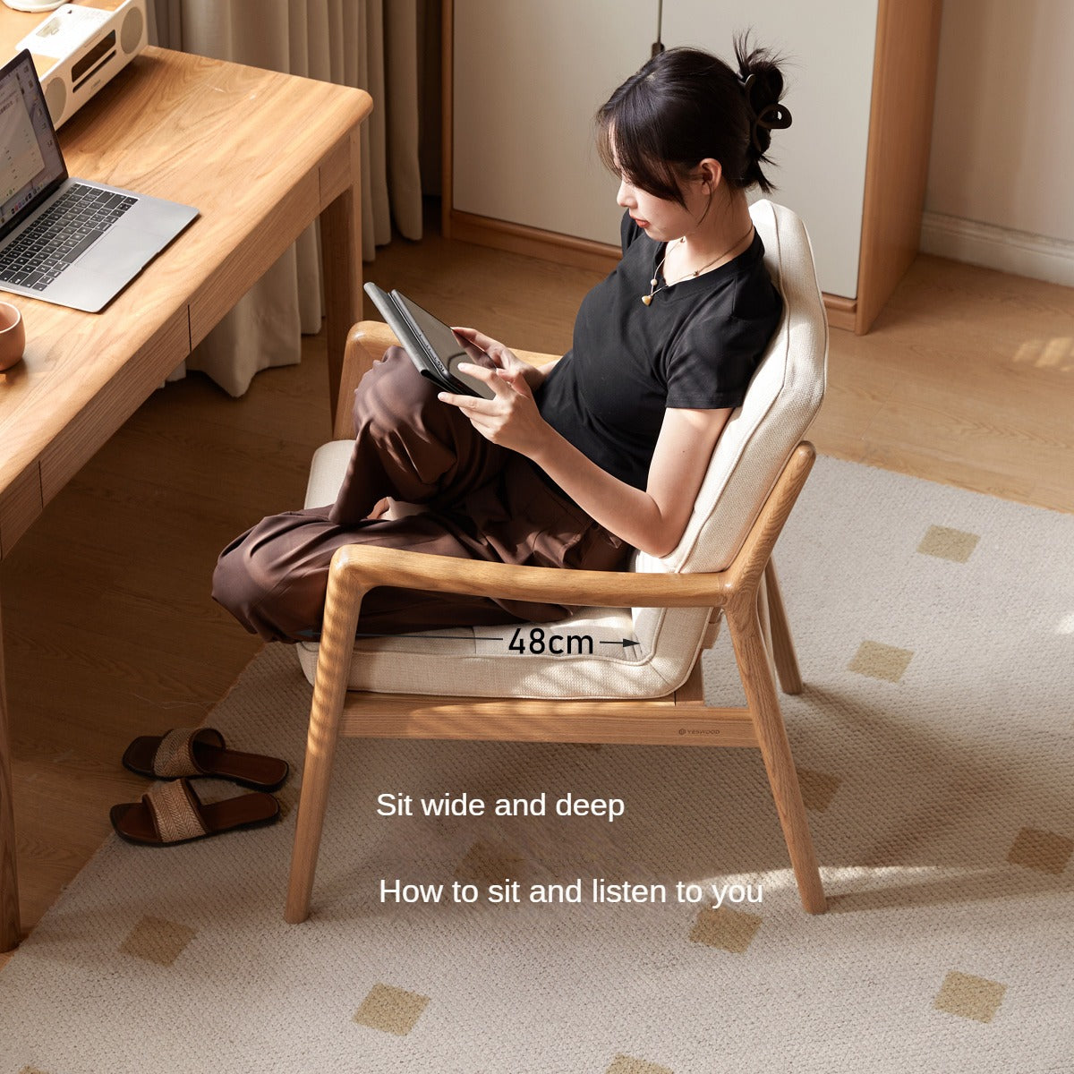 Ergonomic Oak Solid Wood Study Chair with Soft Padded Seat - Perfect for Home Office, Library & Reading Nook Comfort