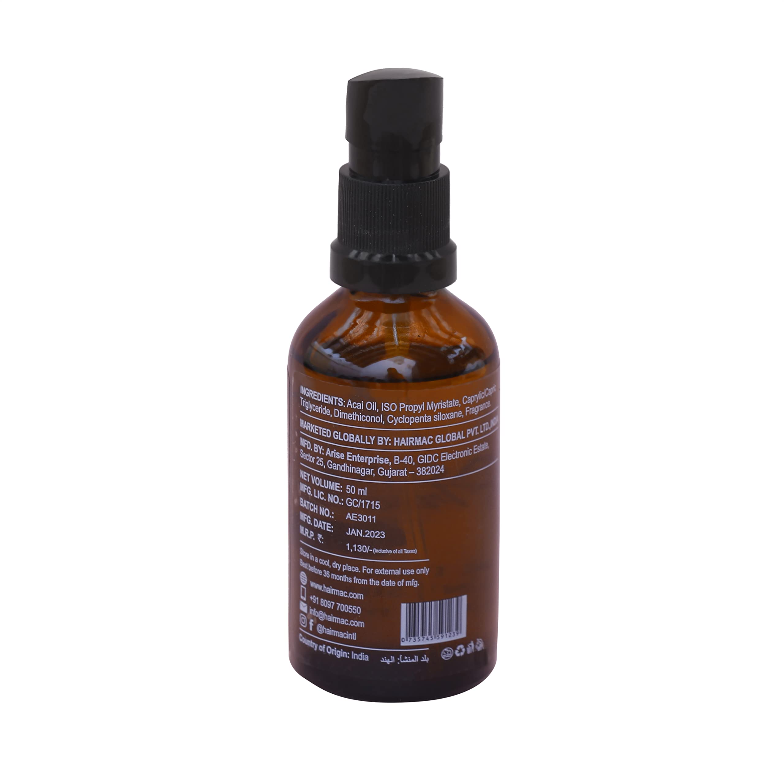Hairmac Professional Acai Oil Treatment 50ml - Strengthening & Nourishing Hair Oil for Frizz Control | Best for Dry, Damaged Hair & Split Ends Repair | Salon-Quality At-Home Hair Care Treatment