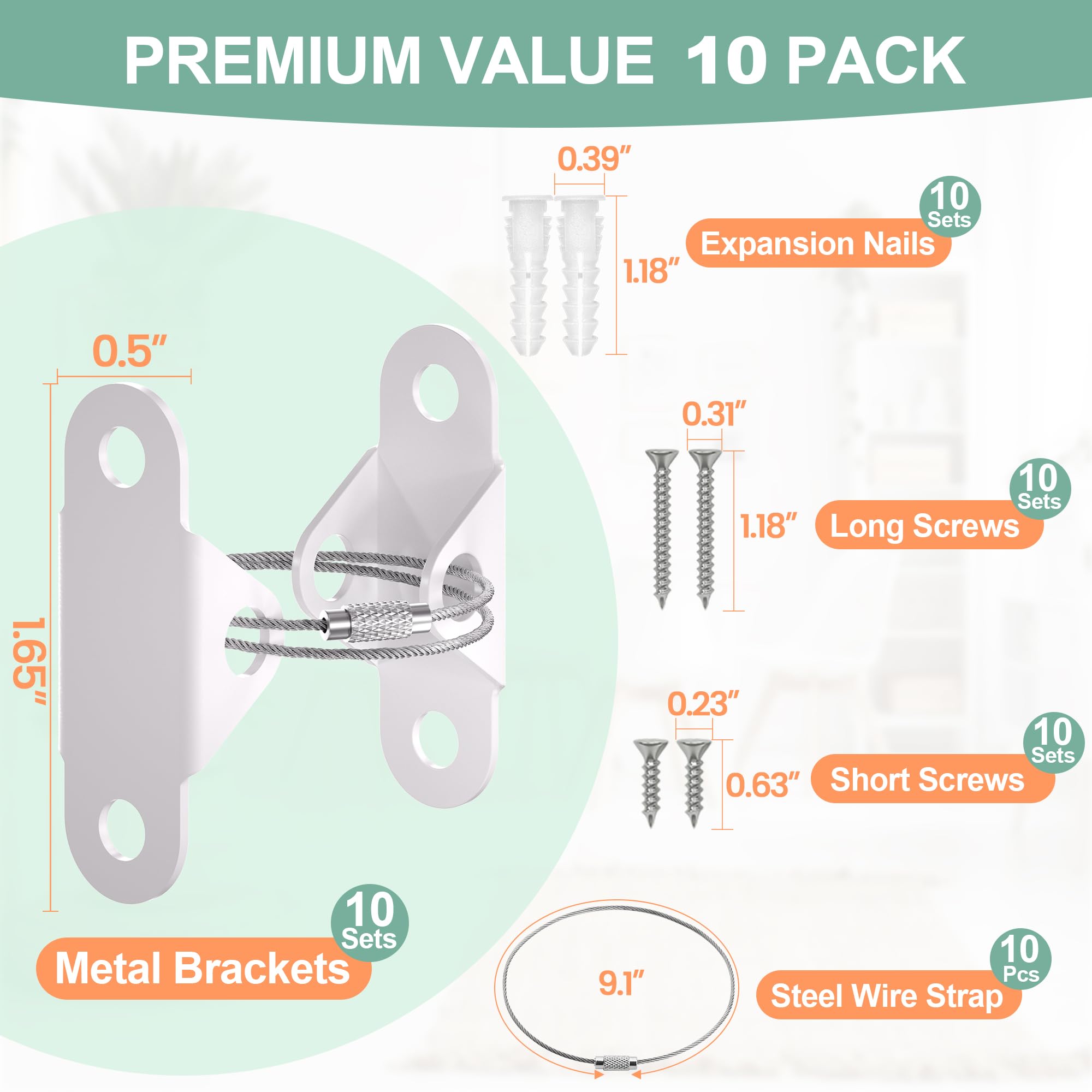 EastLink 10-Pack Baby Proofing Furniture Anchors - 400 LBS Heavy Duty Anti-Tip Straps for Earthquake & Child Safety - Metal Wall Anchors for Dressers, Bookshelves, TV Stands (White) - Perfect for Nursery, Living Room & Pet Safety