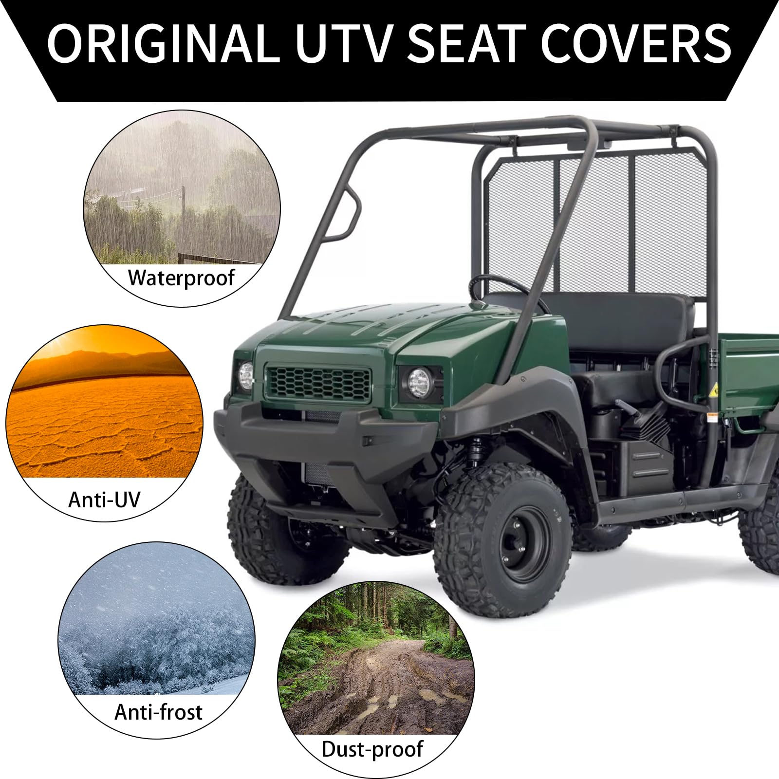 Waterproof Front Bench Seat Cover Replacement for 1993-2008 Kawasaki Mule 2500 2510 3000 3010 - Durable Outdoor UTV Seat Protector Set for Hunting, Farming & Off-Road Adventures