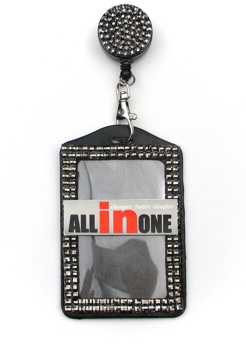 Premium All-in-One Rhinestone Lanyard with Bling Crystal Badge Reel & Card Holder - Silver ID Badge Holder for Business, Work, Nursing, Conventions & Events