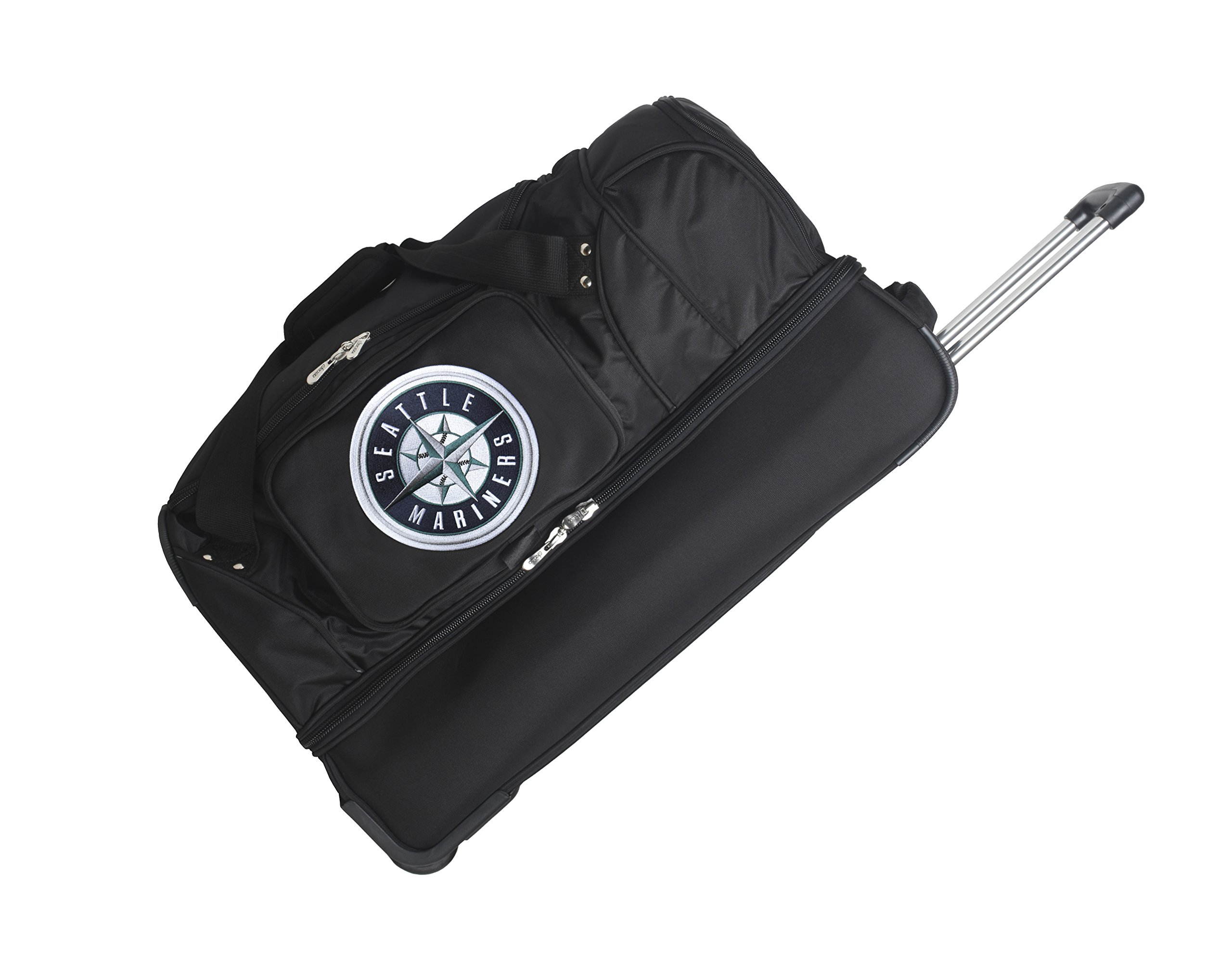 Concept One MLB Seattle Mariners 27-Inch Drop Bottom Rolling Duffel Bag - Black | Baseball Team Travel Gear for Sports Equipment & Gym Bag