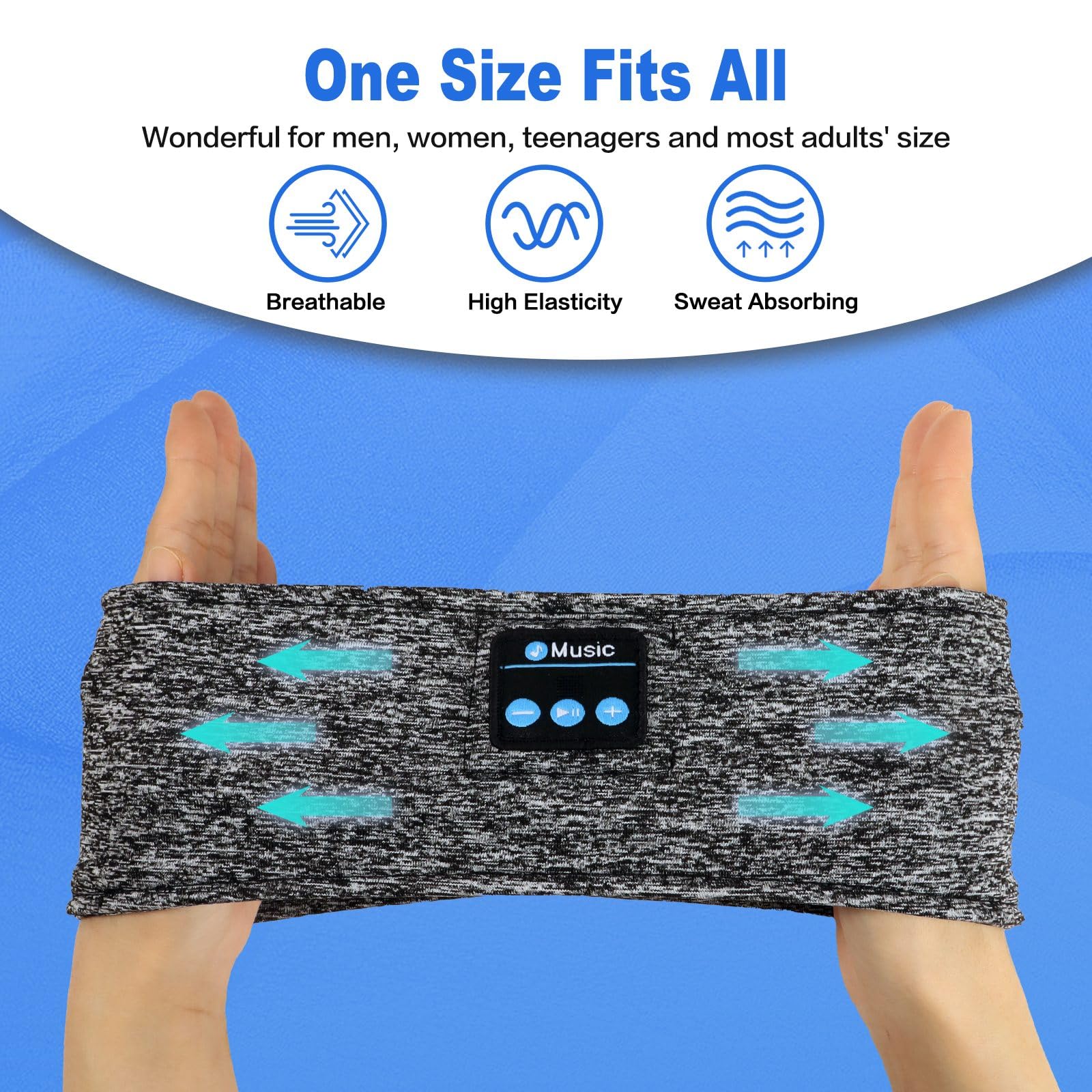 Wireless Bluetooth 5.2 Sleep Headphones Headband with Ultra-Thin HD Stereo Speakers - Comfortable Sports Headband for Sleeping, Workout, Jogging, Yoga, Meditation & Air Travel - Perfect for Night Use, Relaxation and Noise Cancellation