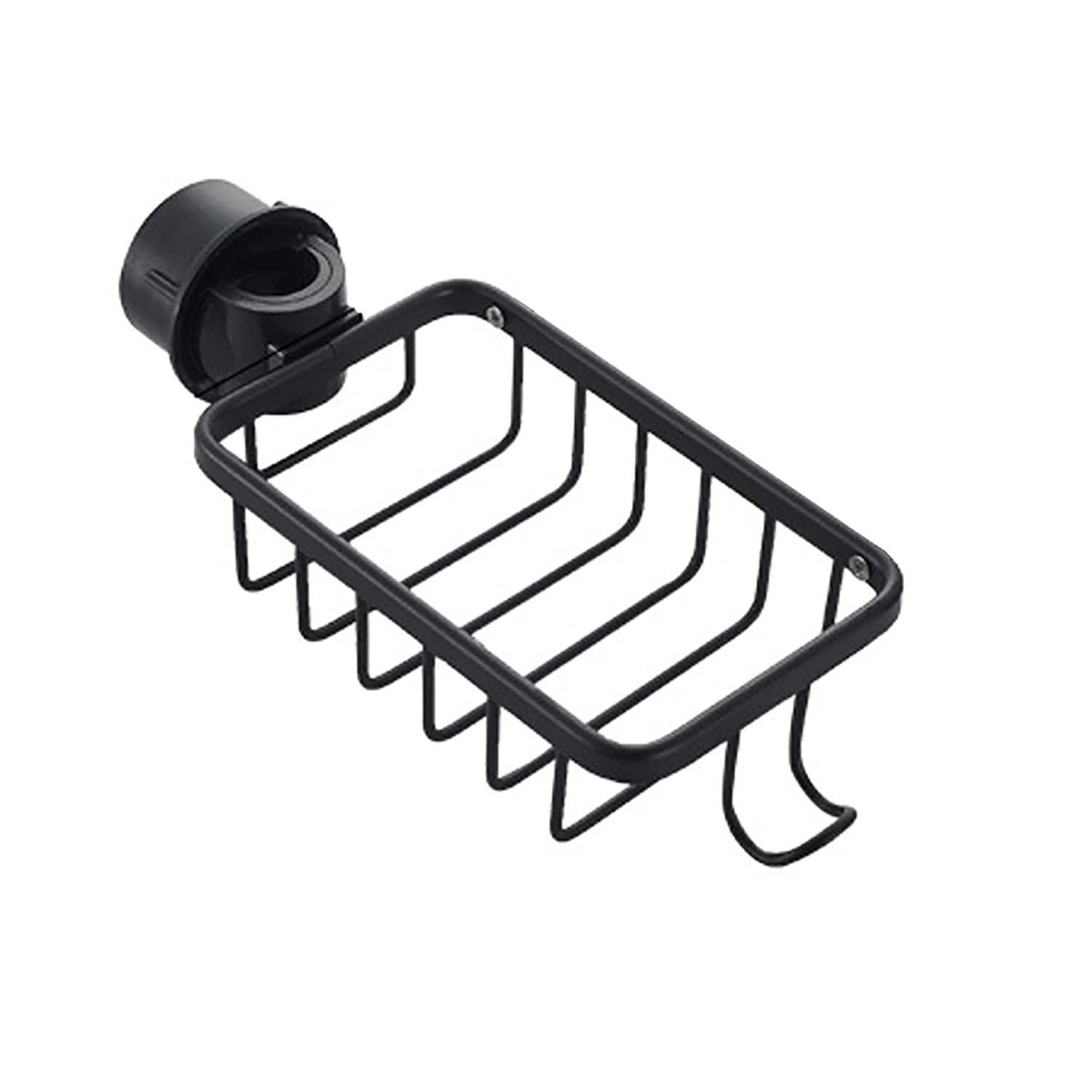 Stainless Steel Kitchen Sink Organizer - Faucet Rack with Soap Dish & Sponge Holder | Space-Saving Aluminum Sink Storage Basket with Hook | Perfect for Small Kitchens, Apartments & RV Living (Black)