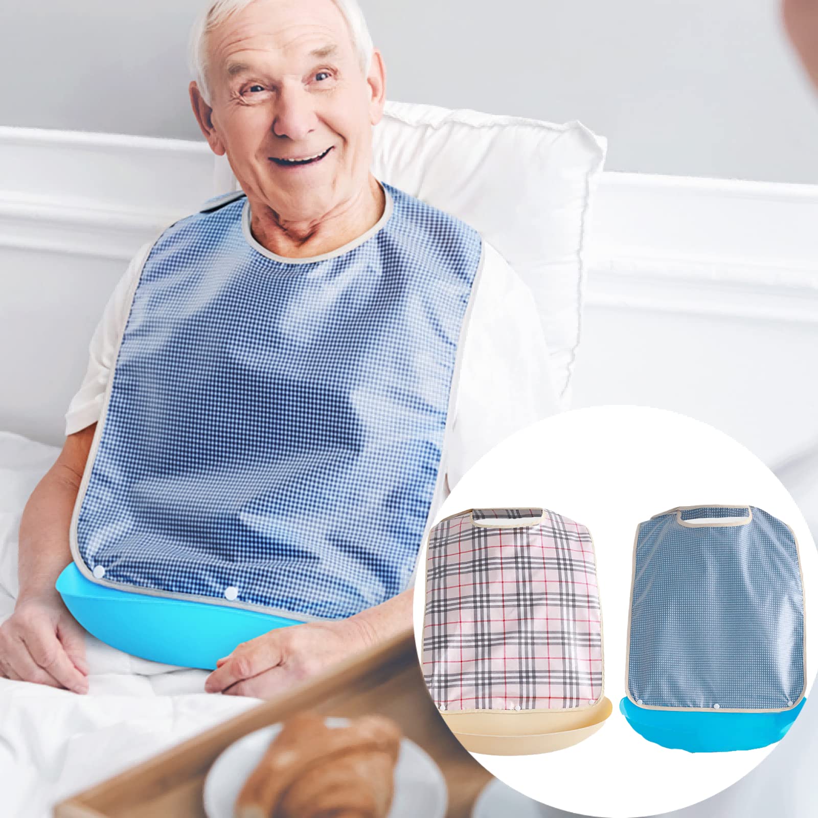 Waterproof Reusable Detachable Adult Bibs for Eating - Crumb Catcher for Elderly Women & Men, Washable Senior Bib (Size A, Small) - Perfect for Mealtime, Nursing Homes & Dementia Care