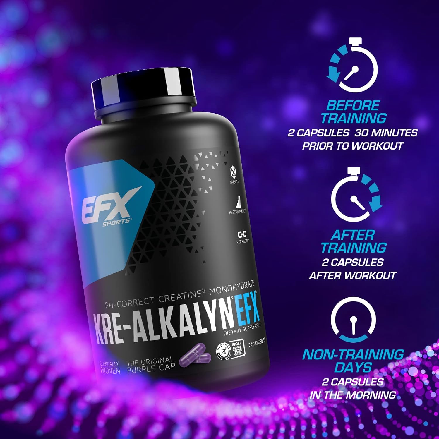EFX Sports Kre Alkalyn 240 Capsules - Premium Creatine Supplement for Muscle Growth & Strength | Ideal for Athletes, Bodybuilders & Fitness Enthusiasts