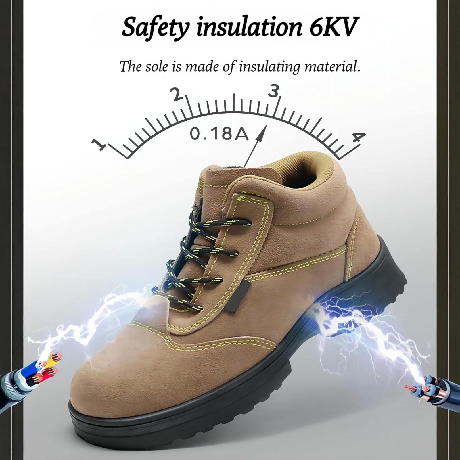 Men's Lightweight Steel Toe Safety Boots - Autumn Winter Work Shoes with Non-Slip & Puncture Resistant Sole - Breathable Industrial Safety Footwear (UK 7.5) for Construction, Warehouse & Outdoor Work