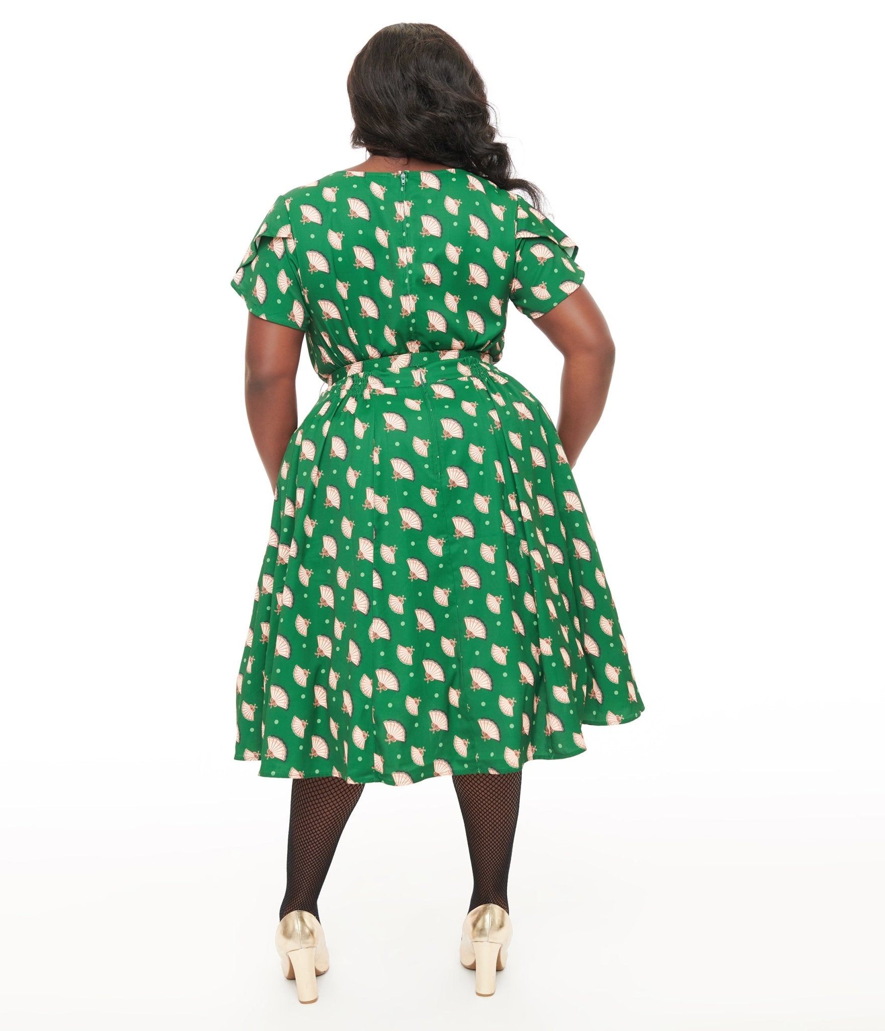 Vintage 1940s Hunter Green Floral Print Tulip Sleeve Swing Dress - Retro Tea Party & Swing Dance Outfit for Women