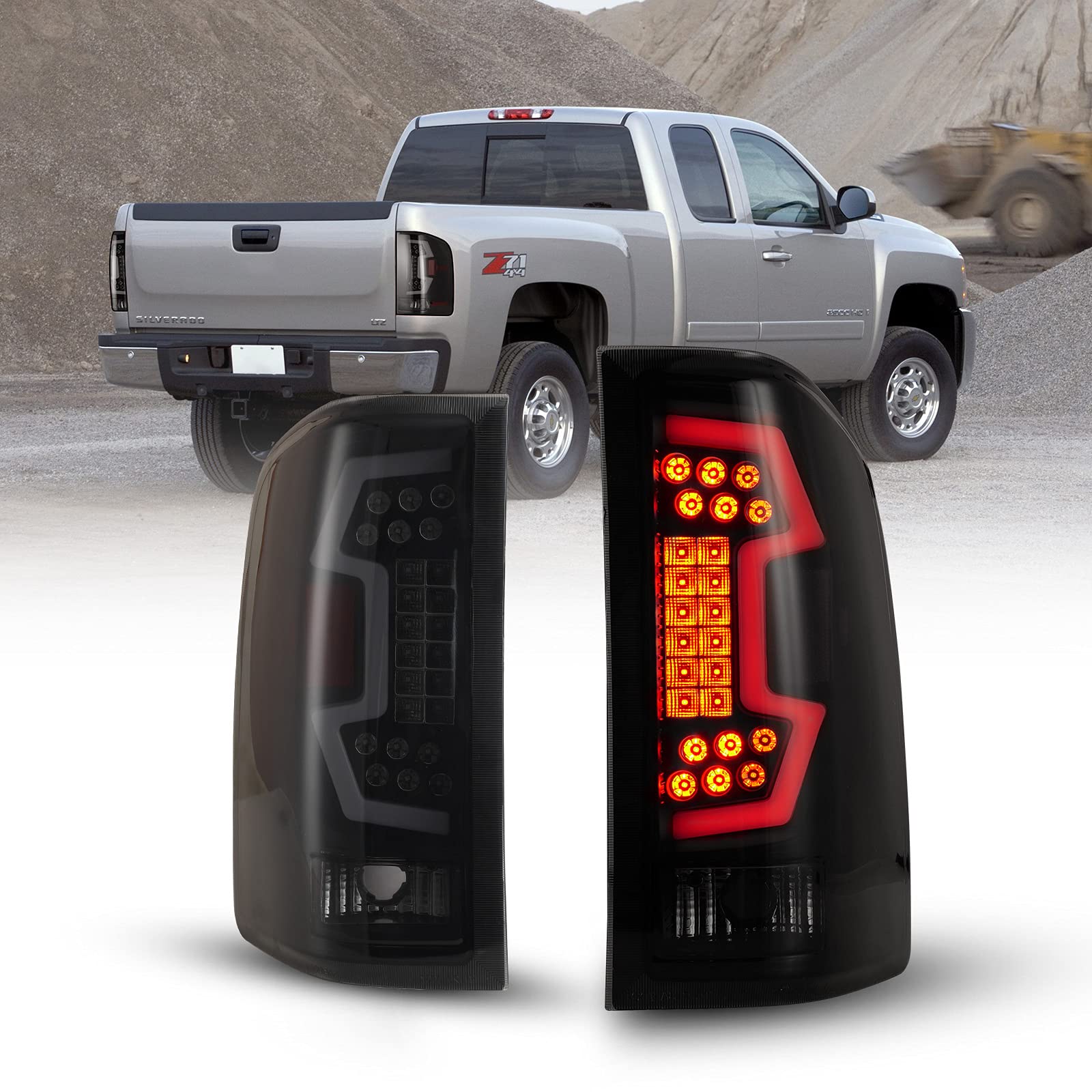 WOLFSTORM LED Sequential Tail Lights for 2007-2013 Chevy Silverado - Smoked Lens Replacement Assembly (1 Pair) - Enhanced Safety & Style for Night Driving & Custom Truck Upgrades