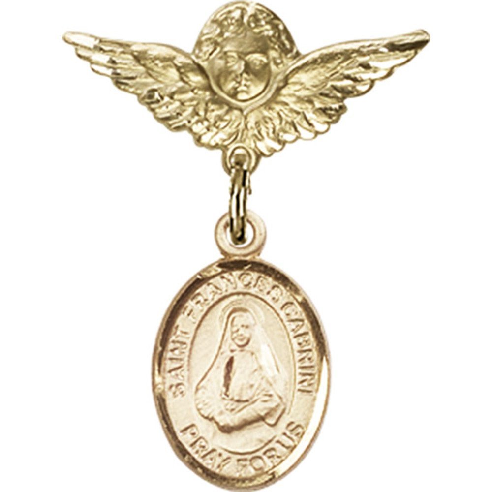 Gold Filled St. Frances Cabrini Charm Angel Wing Badge Pin - 1 x 3/4 Inch Baby Keepsake - Perfect for Christening Gifts, Baby Showers & First Communion