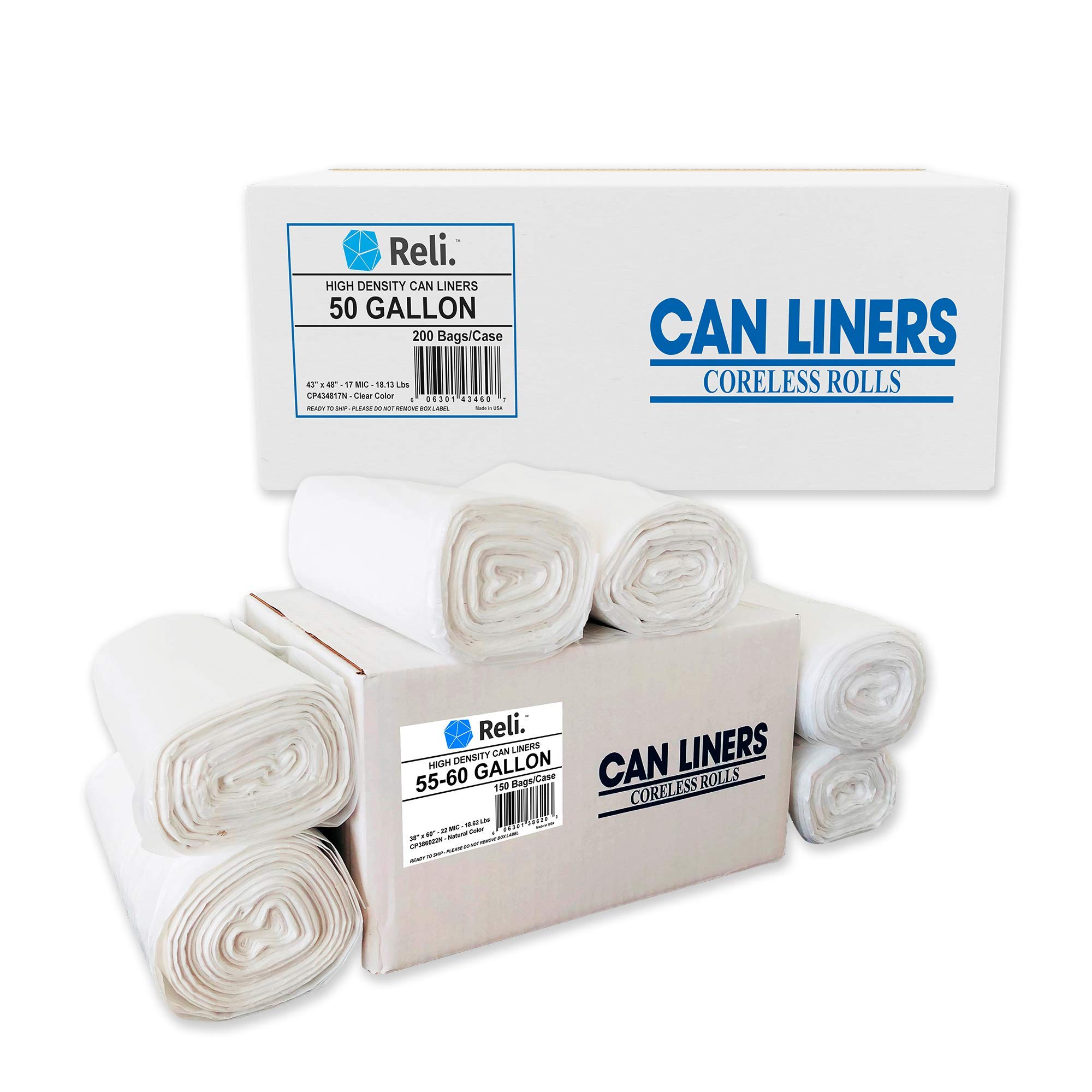 55 Gallon & 50 Gallon Heavy Duty Trash Bags - 150 Count (55 Gal) & 200 Count (50 Gal) - Extra Thick Garbage Bags for Home, Office, Commercial Use - Perfect for Large Waste Bins, Construction Sites, and Outdoor Cleanups