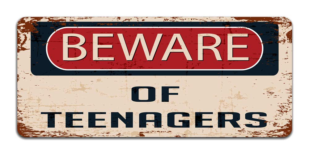 Vintage Metal Sign - Beware of Teenagers - Retro Gaming Room Decor for Bedroom, Man Cave & Game Room | Durable Wall Art for Gamers & Teen Hangout Spaces