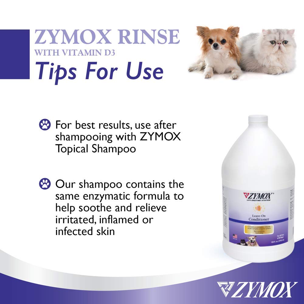 ZYMOX Leave-in Conditioner with Vitamin D3 for Cats & Dogs - 1 Gallon | Hydrating Pet Coat Treatment for Dry Skin & Itch Relief | Perfect for Grooming, Bathing & Daily Fur Care