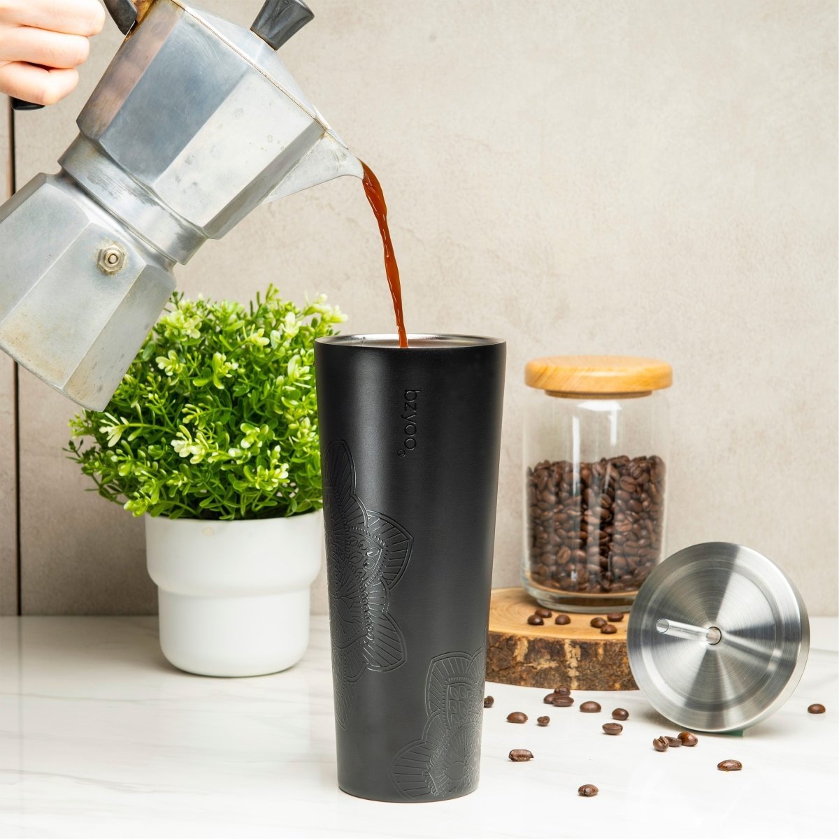 24oz Double Wall Vacuum Insulated Stainless Steel Tumbler with Straw Lid - La La Mandala Black Design | Leakproof Travel Mug for Coffee, Tea & Cold Drinks | Perfect for Office, Gym & Outdoor Activities