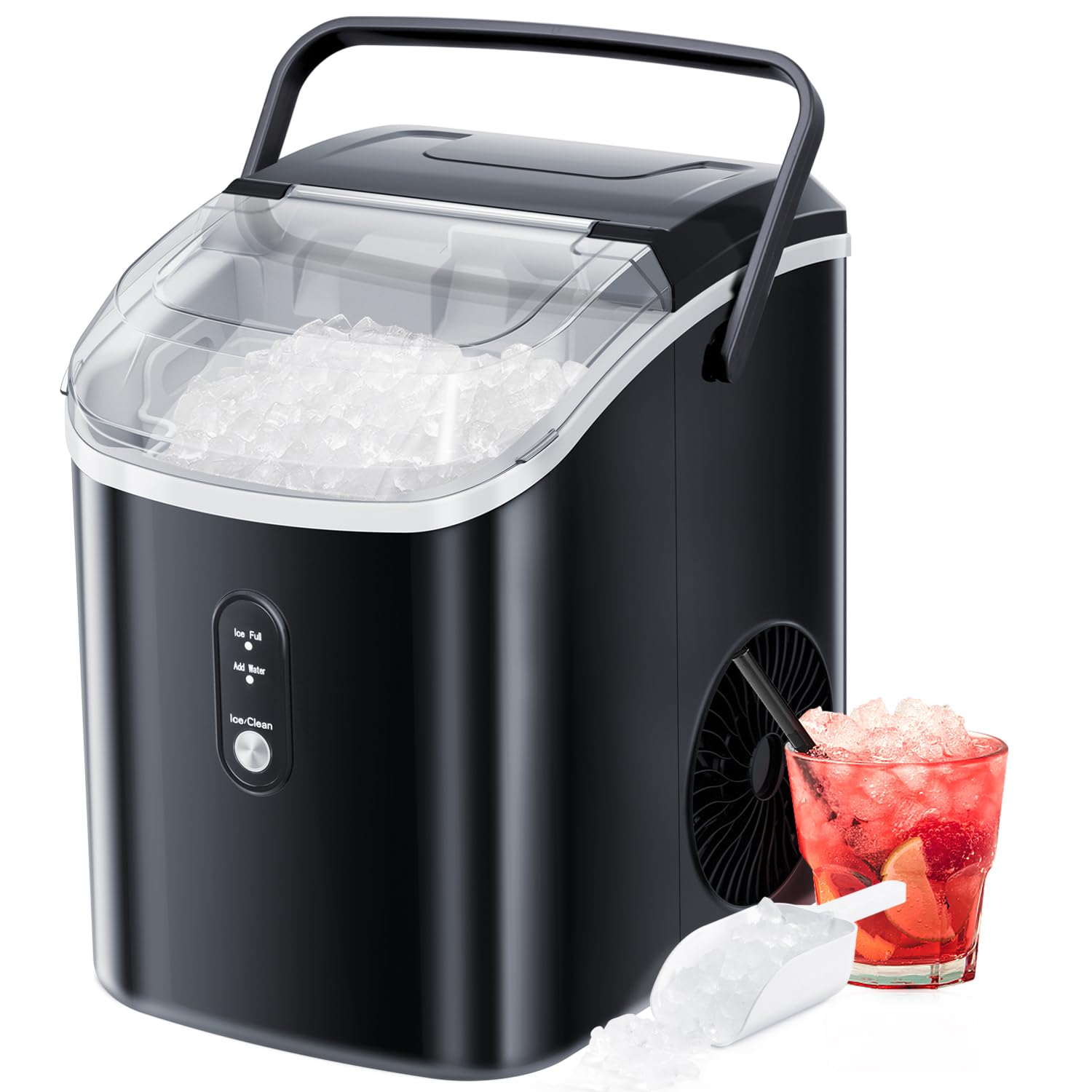 R.W.FLAME Portable Nugget Ice Maker Countertop - 35Lbs/24Hrs Pebble Ice Machine with Auto Self-Cleaning, Ice Scoop & Basket - Perfect for Home, Office, Bar, Party & Outdoor Gatherings - Black