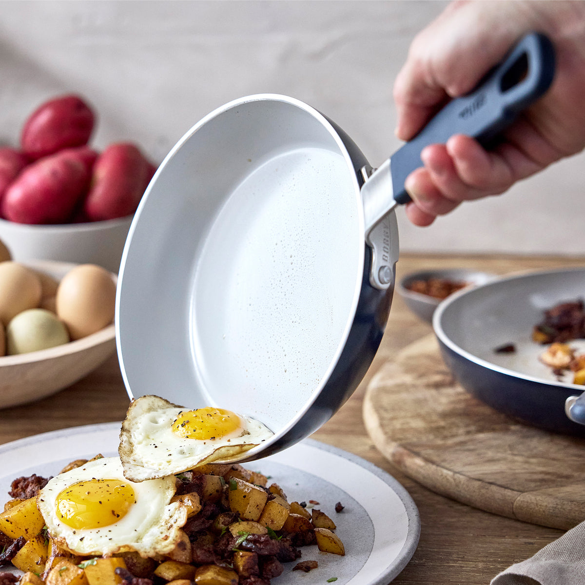Bobby Flay by GreenPan Professional Ceramic Nonstick 8 and 10-Inch Frypan Set, Oxford Blue - Perfect for Sautéing, Frying & Healthy Cooking in Modern Kitchens