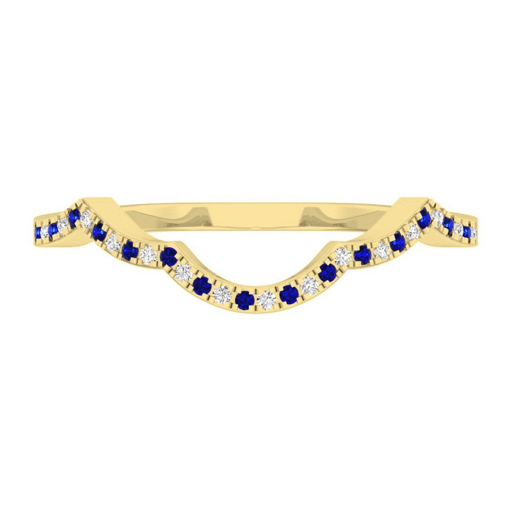 10K Solid Gold Round Blue Sapphire & White Diamond Stackable Wedding Band Ring for Anniversary, Engagement, and Bridal Jewelry - Perfect for Stacking, Gift Giving, and Special Occasions