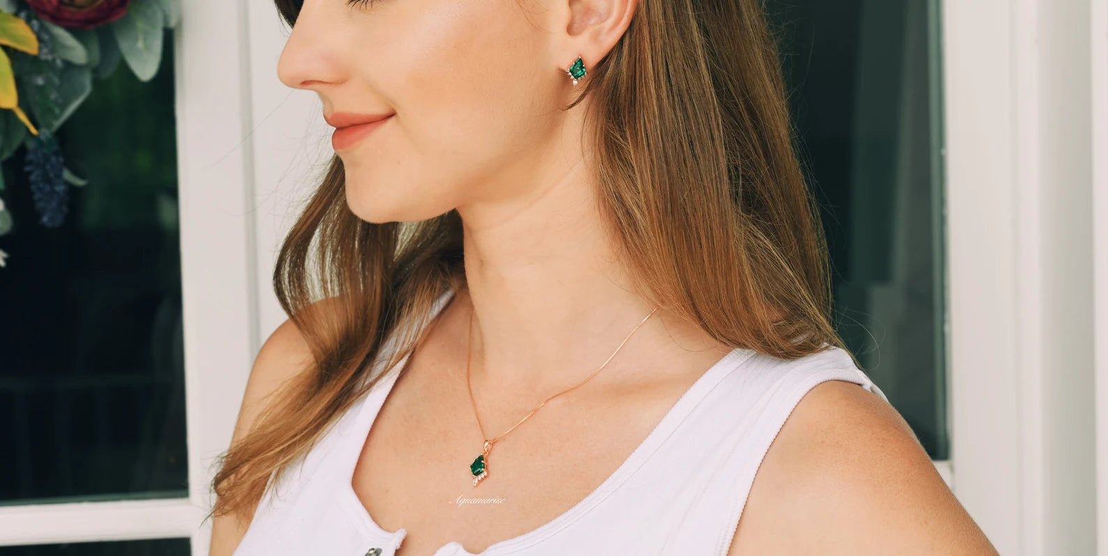 Skye Kite™ 14K Rose Gold Vermeil Emerald Pendant Necklace for Women - Elegant Jewelry Gift for Birthday, Anniversary & Special Occasions