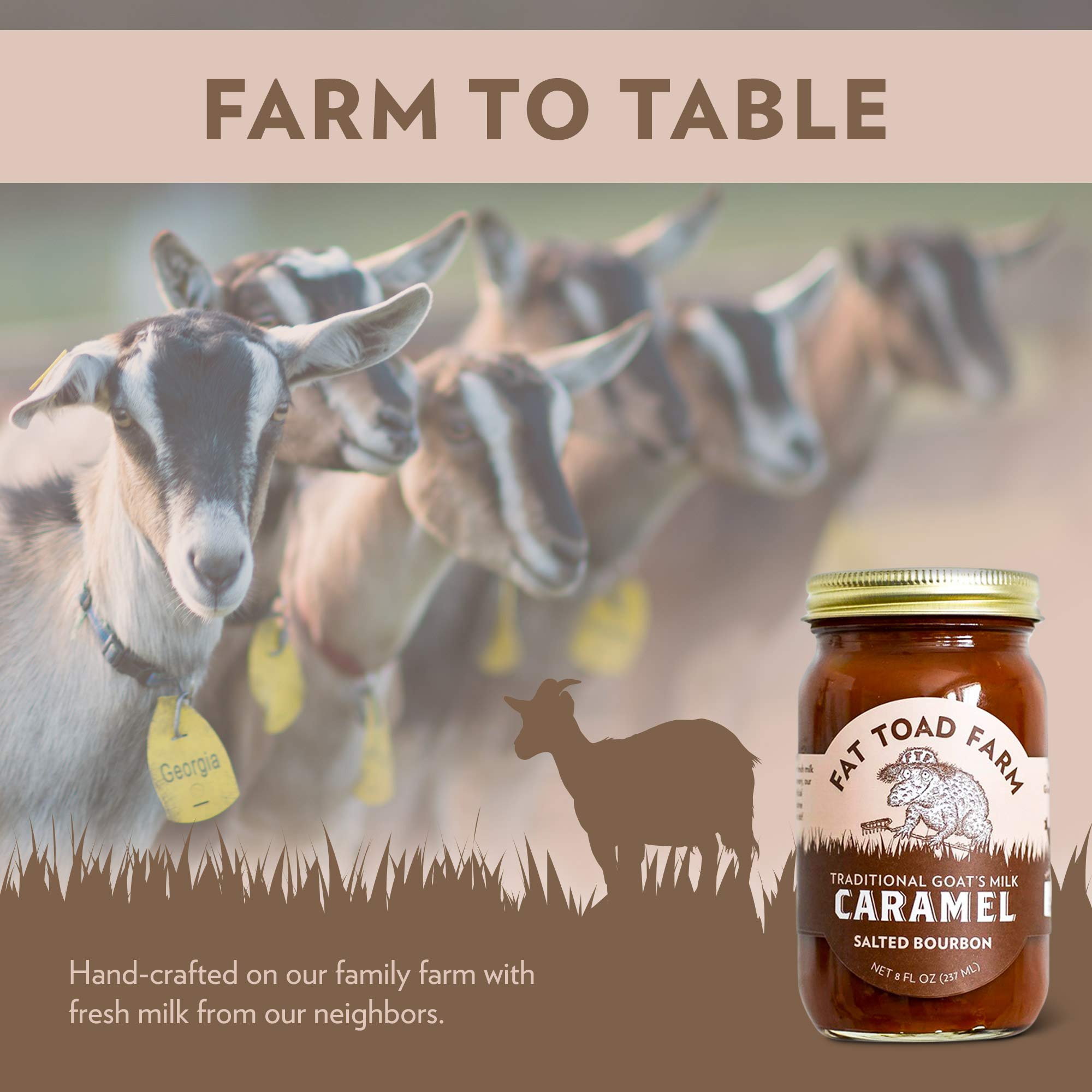 Fat Toad Farm Traditional Goat’s Milk Caramel Sauce - Salted Bourbon Flavor, 8oz Glass Jar (2-Pack), Gluten Free, Gourmet Dessert Topping for Ice Cream, Pancakes & Coffee