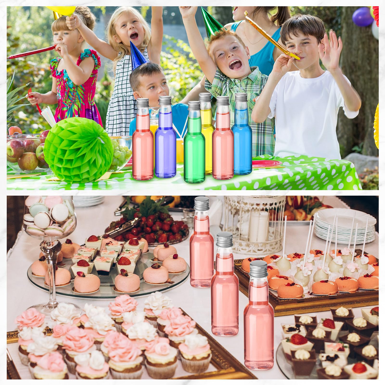 120 Pcs Mini Liquor Bottles (3.3 oz) - Airtight Empty Plastic Shot Bottles with Funnels for Alcohol, Whiskey & Spirits | Perfect for Party Favors, Weddings, DIY Cocktails & Home Bar Accessories (Silver)