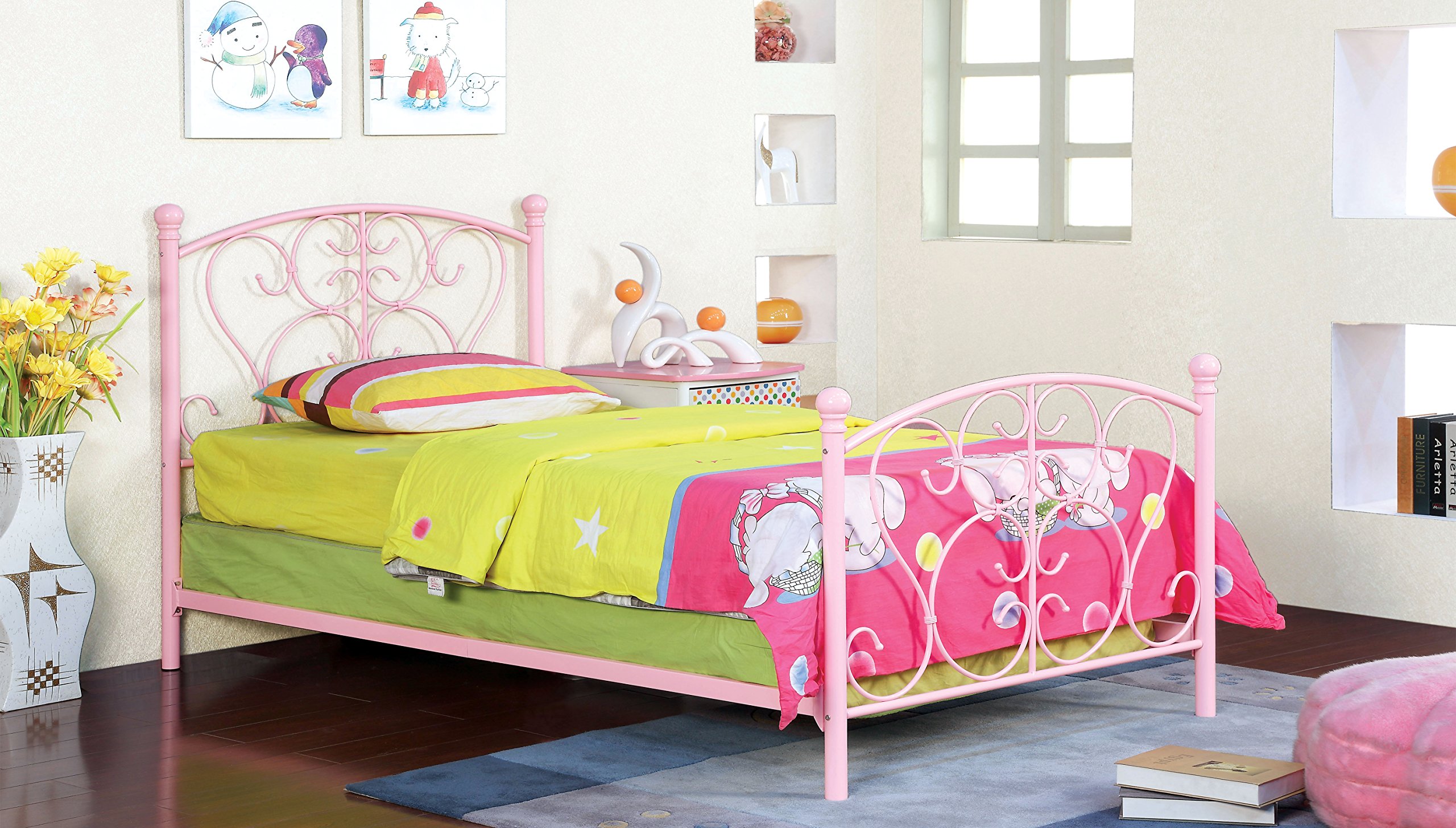 Delia Princess Metal Youth Bed in Pink - Modern & Durable Kids Bed Frame - Perfect for Girls' Bedrooms, Dorm Rooms & Sleepovers