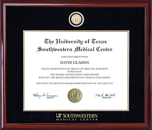 UT Southwestern Medical Center (UTSW) Diploma Frame with School Medallion - Premium Graduation Display for Doctors & Nurses - Perfect for Office, Home, or Gift
