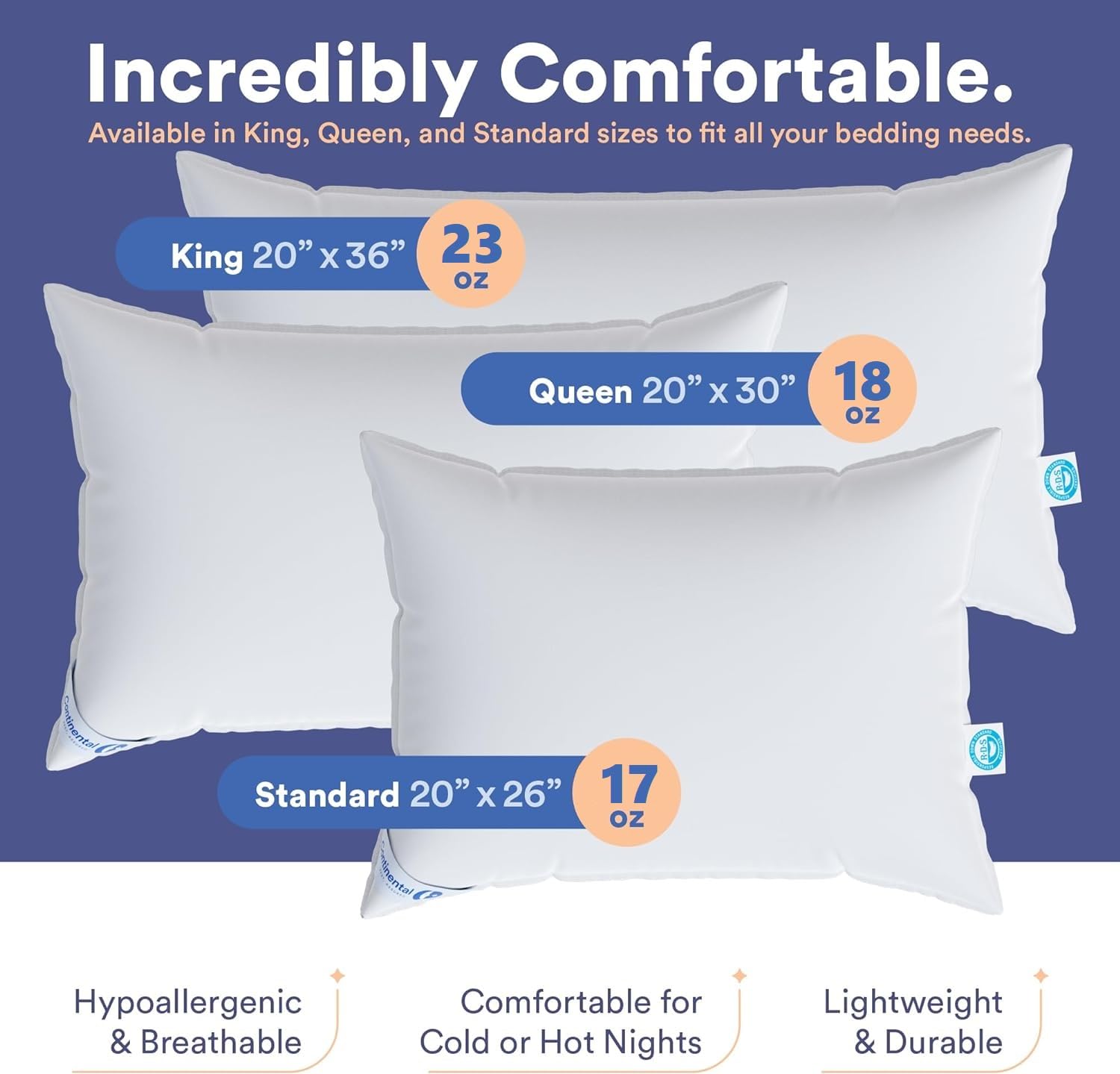 Premium 100% Luxury Down Pillows - 550 Fill Power, Ultra Soft & Supportive - Standard Size (20x26 Inches) - White - Perfect for Side Sleepers & Back Pain Relief - Hotel Quality Bedding for Ultimate Comfort