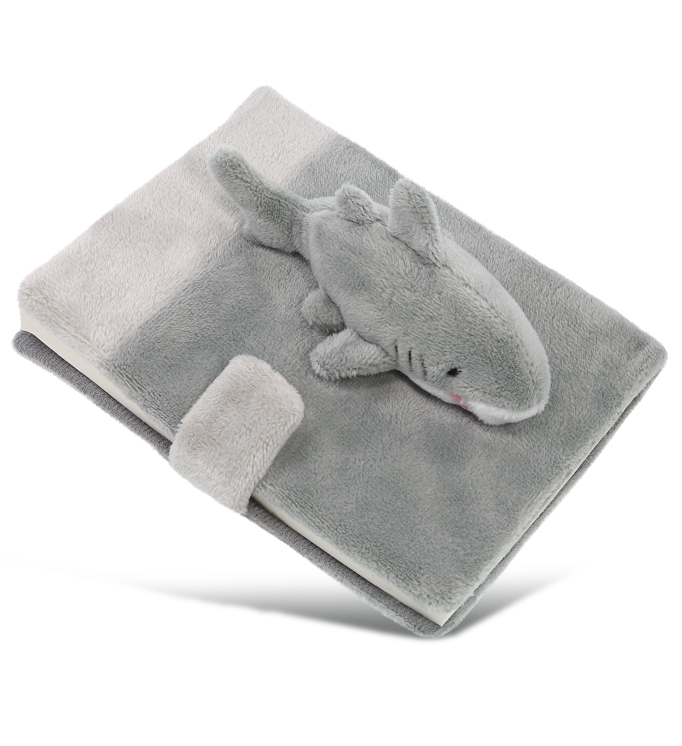 DolliBu Shark Plush Notebook - Cute Stuffed Animal Writing Journal for Kids, Boys & Girls, 80 Pages Soft Plush Shark Stationery Notebook (4.5x5.75 Inches) - Perfect for School, Travel & Gift Giving
