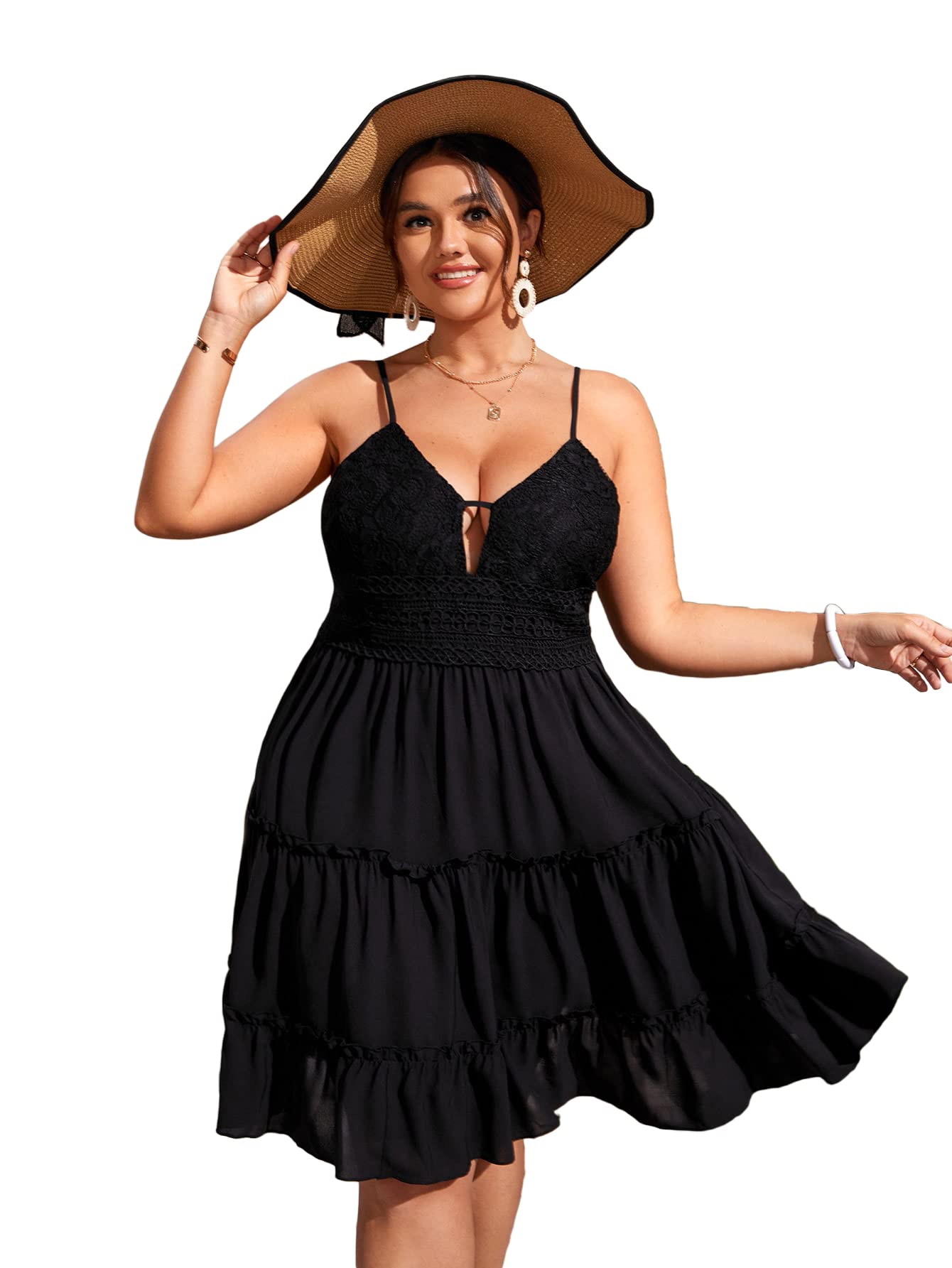 WDIRARA Women's Plus Size Sleeveless Tie Back Ruffle Hem Cami Dress - Sexy Summer Casual Dress for Beach, Party & Date Night