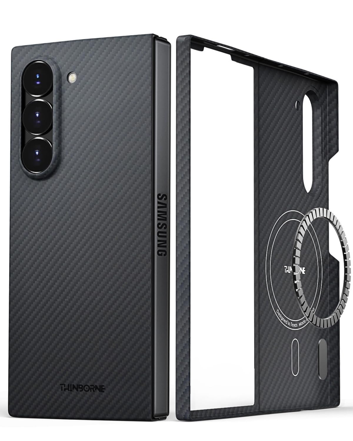 Ultra Thin Samsung Galaxy Z Fold 6 Case - 600D Aramid Fiber Magnetic Cover with Carbon Fiber Texture | Slim Protective Phone Case for Business & Travel | Minimalist Design for Everyday Use