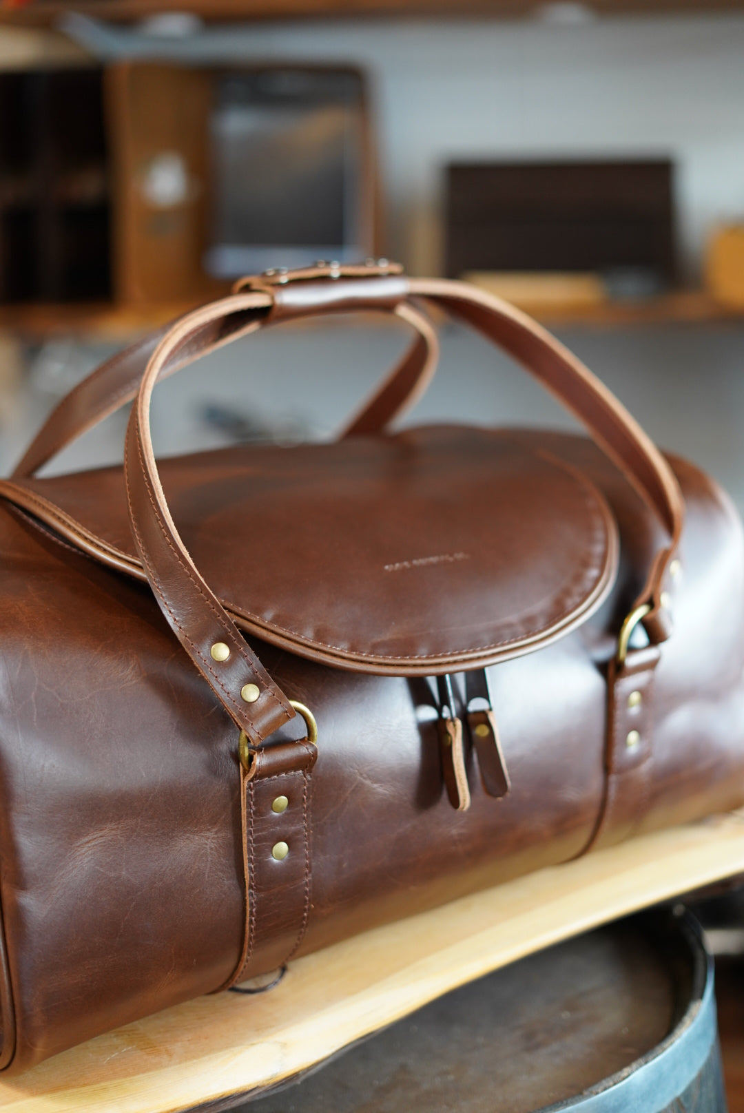Premium U-Shape Opening Weekend Warrior Bag in Polished Cognac - Perfect for Travel, Work, and Everyday Use