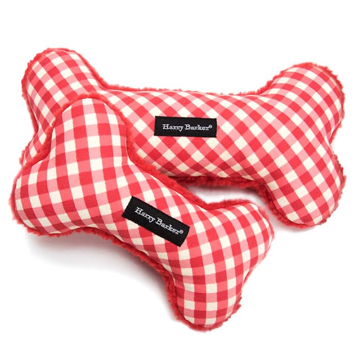 Harry Barker Red Gingham Bone-Shaped Canvas Dog Toy for Small Dogs - Durable Chew Toy for Indoor & Outdoor Playtime