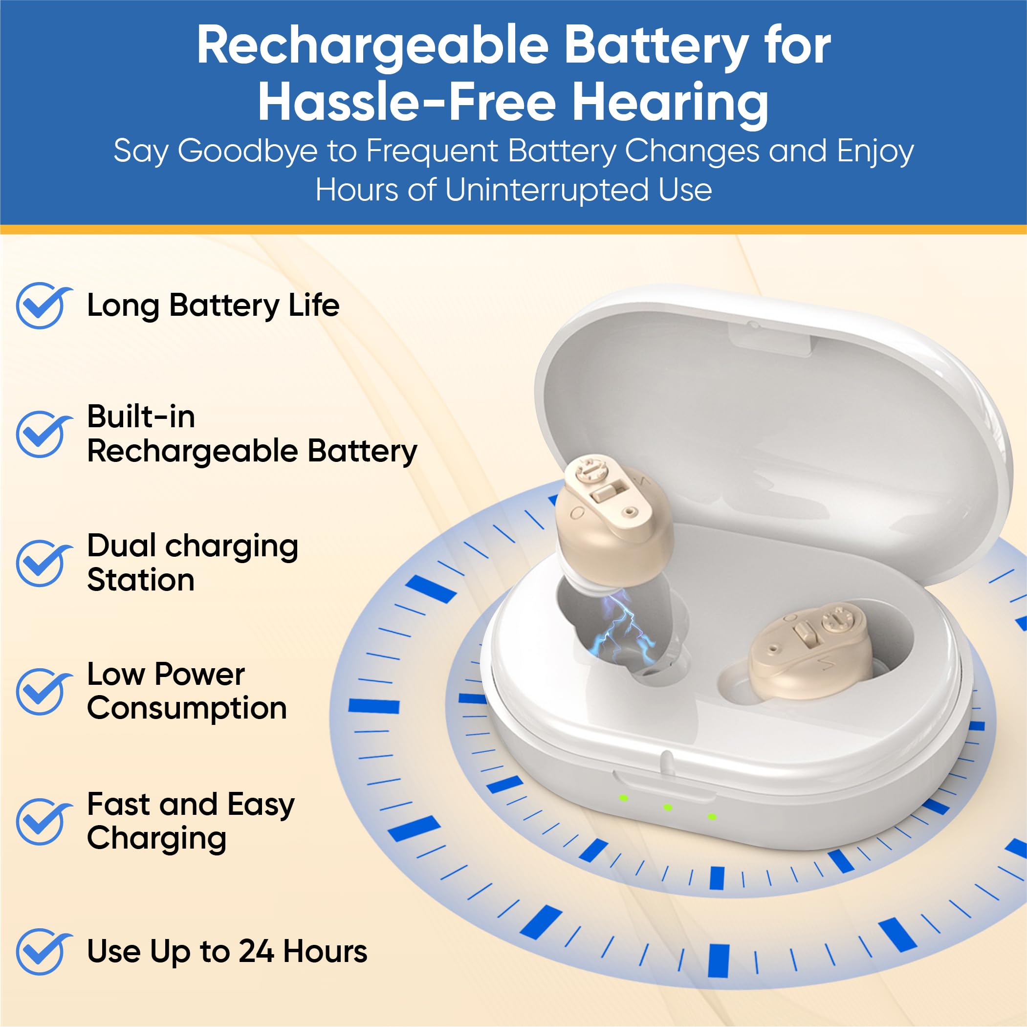 Rechargeable Hearing Aids for Seniors - 2X In-the-Ear (ITE) Amplifier with Noise Reduction, Discreet Skin-Tone Design & Long Battery Life - Perfect for TV Watching, Conversations & Outdoor Activities