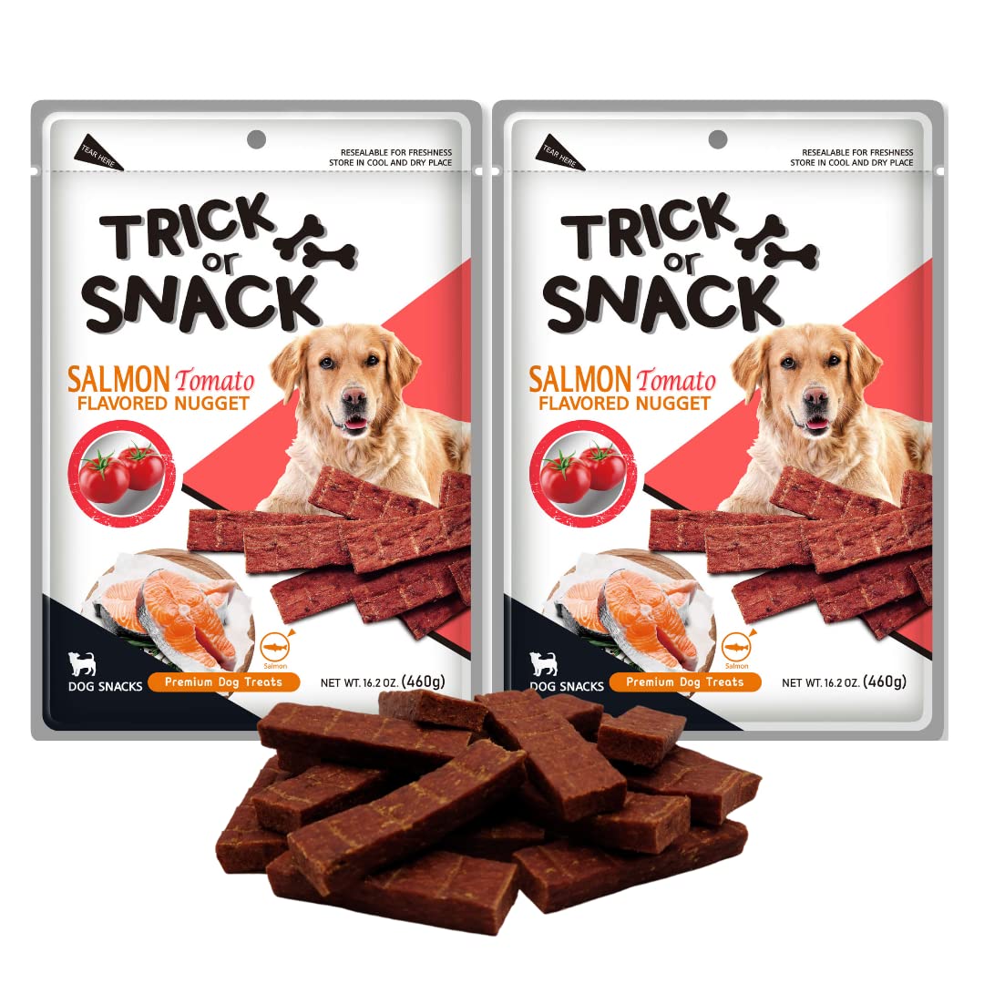 Premium High-Protein Dog Treats - Natural Smoked Beef, Chicken & Salmon Jerky Chews for Training | Healthy Snacks for Dogs | 1 lb (Salmon Tomato 2 Pack) | Perfect for Reward-Based Training & Dental Health