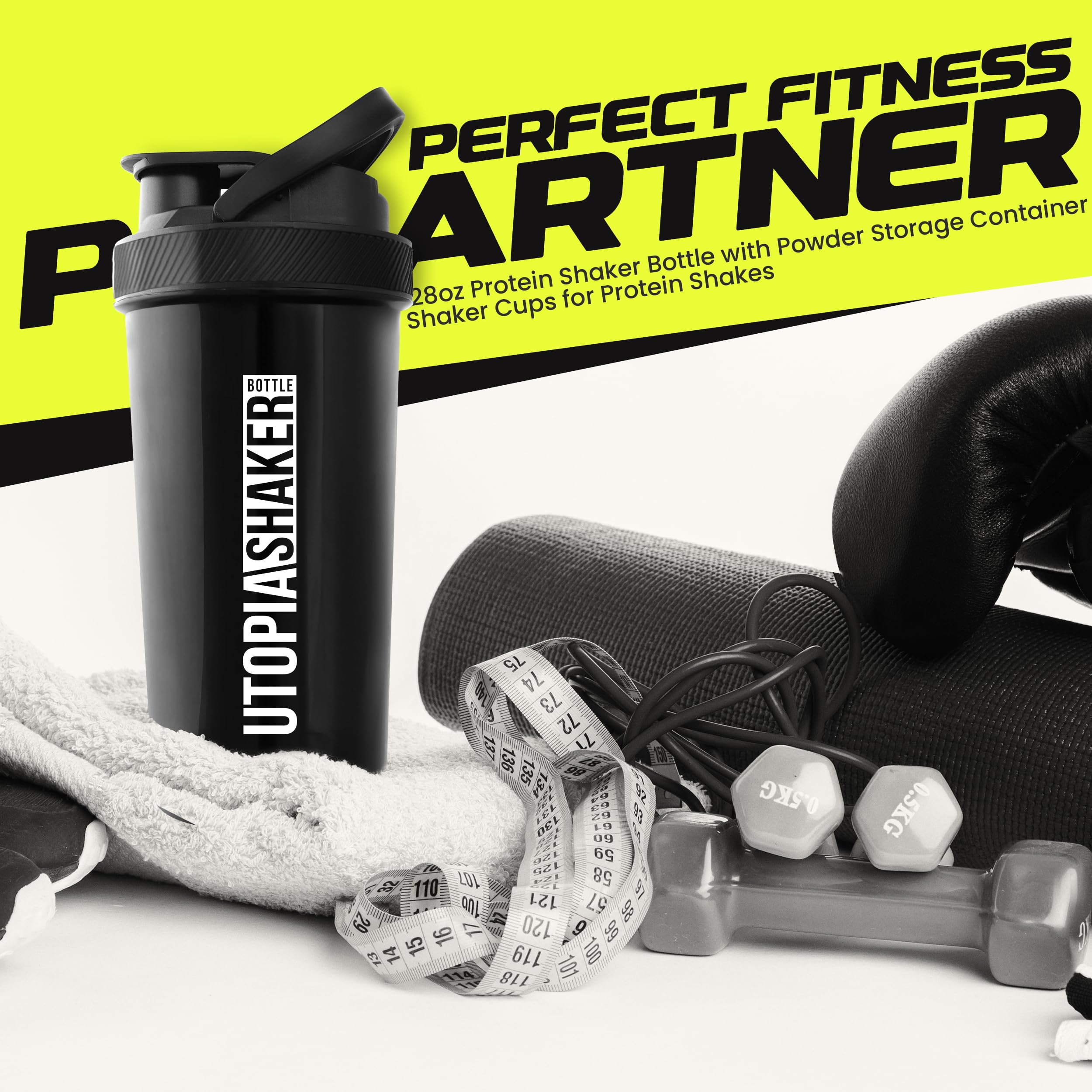 Utopia Home 28-Ounce Protein Shaker Bottle (Pack of 2) - BPA-Free Sports Mixer for Protein Powder, Pre-Workout & Smoothies - Leak-Proof Gym Bottle with Storage Lid (Black & Clear/Black) - Perfect for Workouts, Bodybuilding & Post-Exercise Recovery