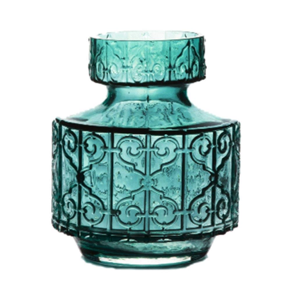 Rustic Embossed Glass Vase - Large American Home Decor, Heavy Feel Green Vase for Tabletop, Desk, and Living Room (16x22cm, Green) | Perfect for Farmhouse, Wedding, and Centerpiece Decorations