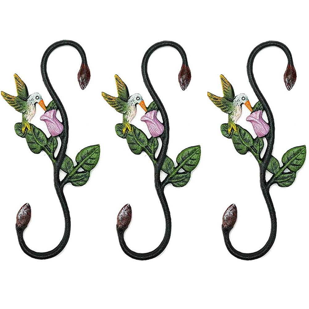 Heavy Duty Cast Iron S Hooks 3 Pack - Sturdy Painted Hooks for Indoor/Outdoor Use - Perfect for Gardening, Plant Hangers, Bird Feeders & Home Decor (S-Shaped Hanging Hooks, Color: D) - Ideal for Organizing Garages, Hanging Lanterns & Displaying Wall Art