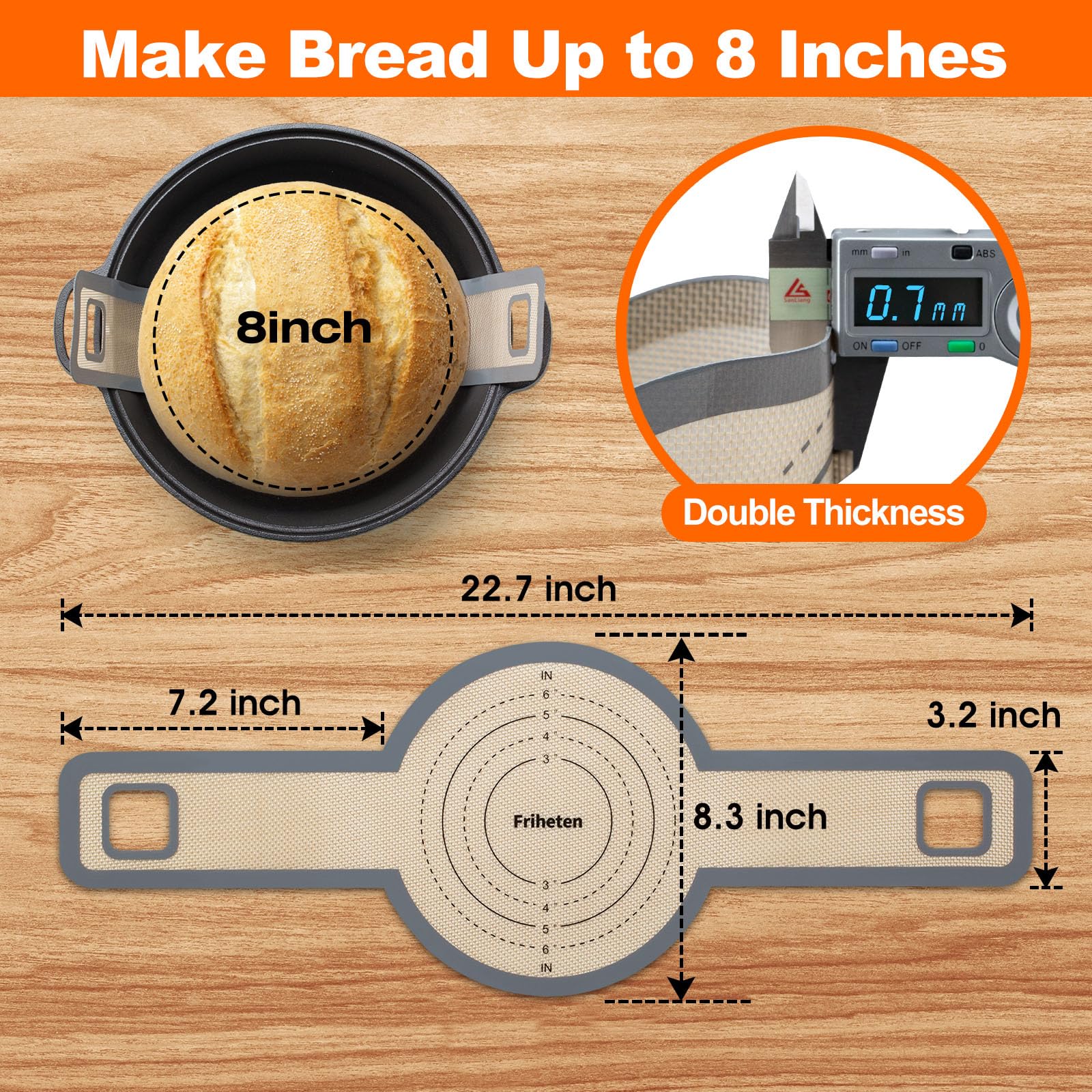 Non-Stick Silicone Bread Sling for Dutch Oven Baking - Extra Long Handles, Reusable & Easy Clean Bread Mat - Perfect for Artisan Sourdough, Homemade Bread & Baking Accessories (Gray, 1 Pack) - Ideal for Home Bakers & Bread Making Enthusiasts