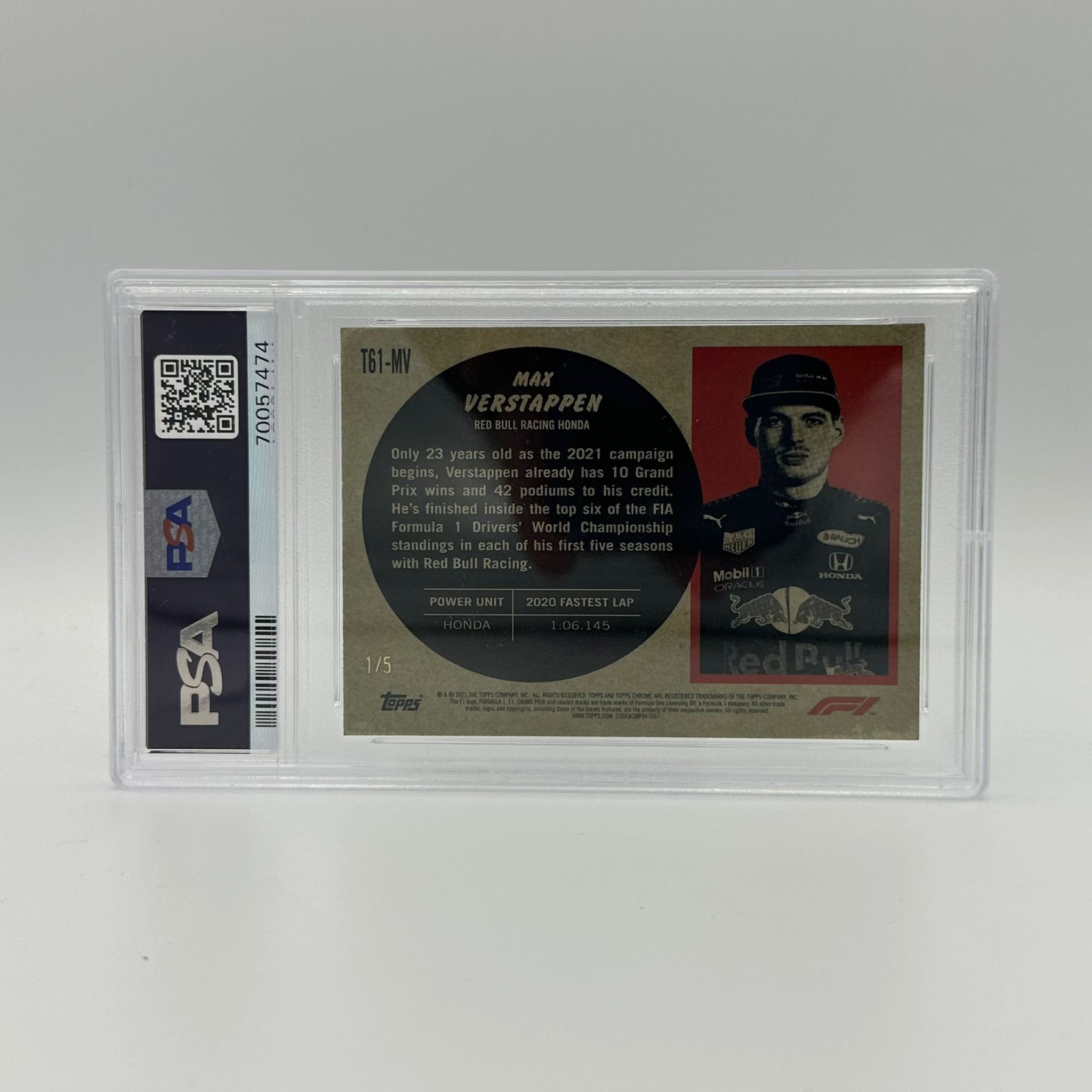 PSA 9 1/5 Max Verstappen 1961 Topps Sports Cars #T61MV Red Refractor - Rare Racing Collectible for Display & Investment