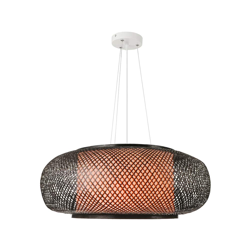 LITFAD Black LED Pendant Light - Modern Woven Hanging Lamp with Adjustable Cord for Dining Room, Restaurant, Bedroom - 23.5