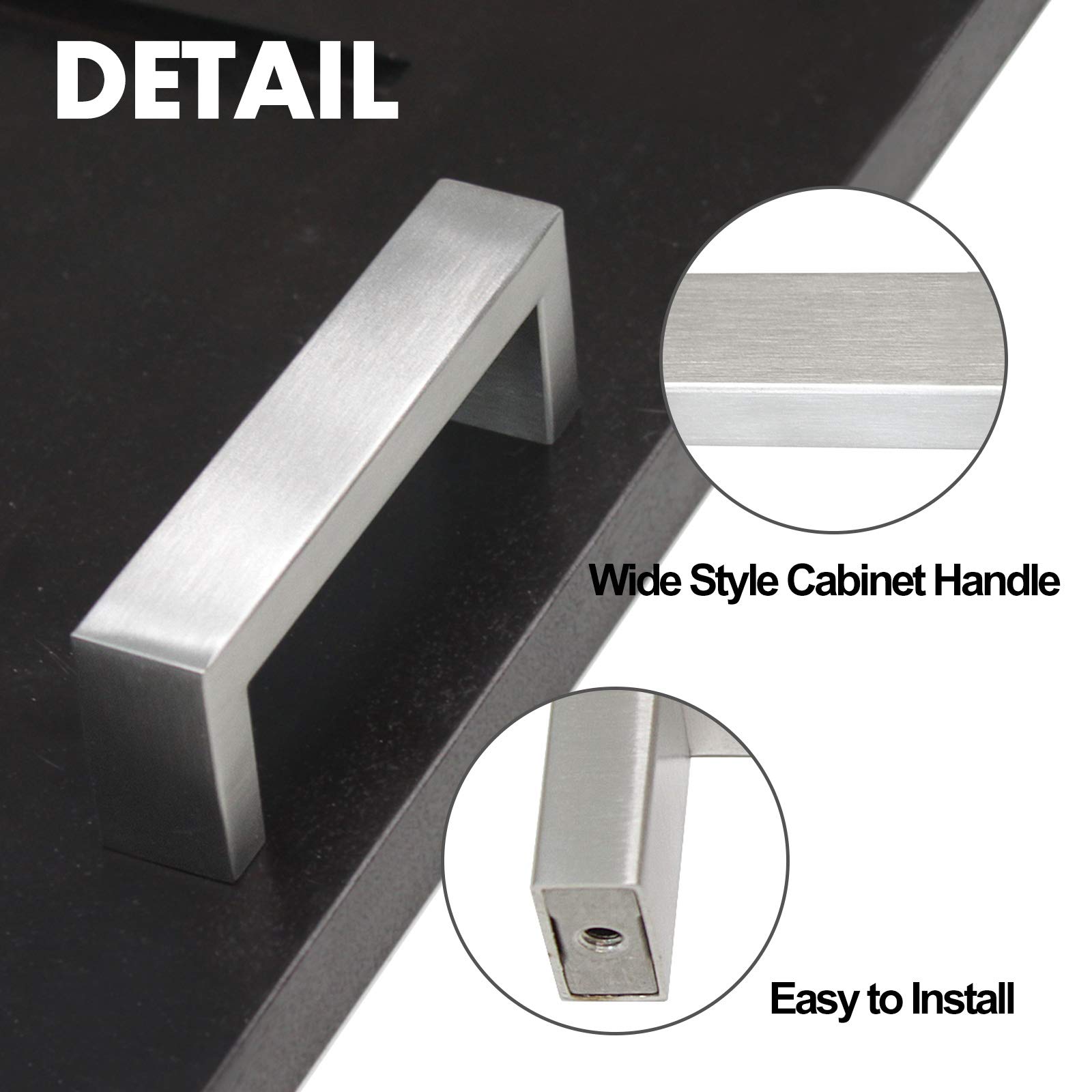 5 Pack Brushed Nickel Cabinet Handles - 3-3/4 Inch (96mm) Hole Center Square Bar Drawer Pulls, Stainless Steel Wide Style Kitchen Cabinet Hardware for Dresser, Cupboard & Home Renovation - Perfect for Modern Kitchen & Bathroom Upgrade