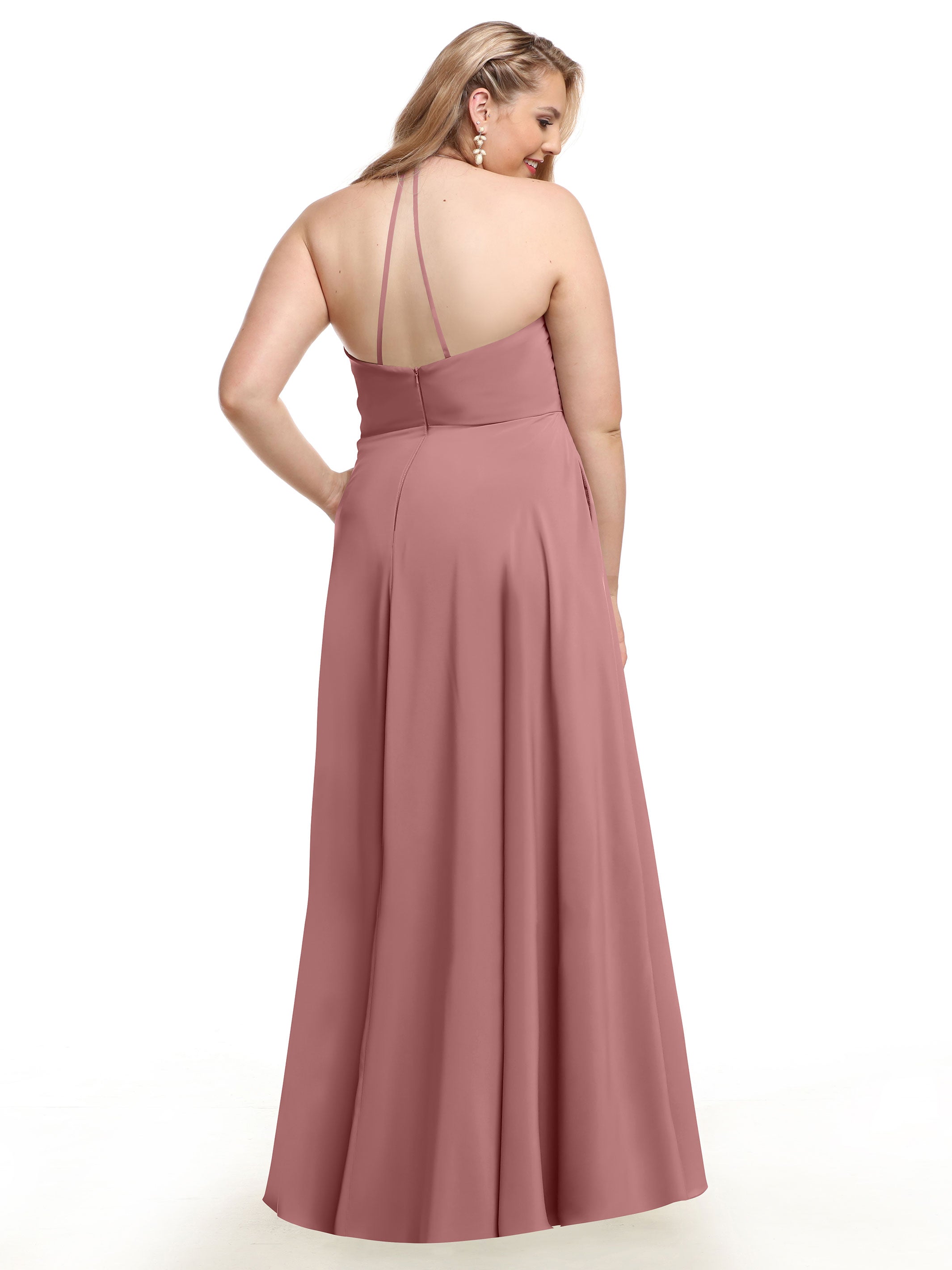Elegant 80101 Stretch Chiffon A-Line Bridesmaid Dress with V-Neck & Pleats - Perfect for Weddings, Formal Events & Special Occasions